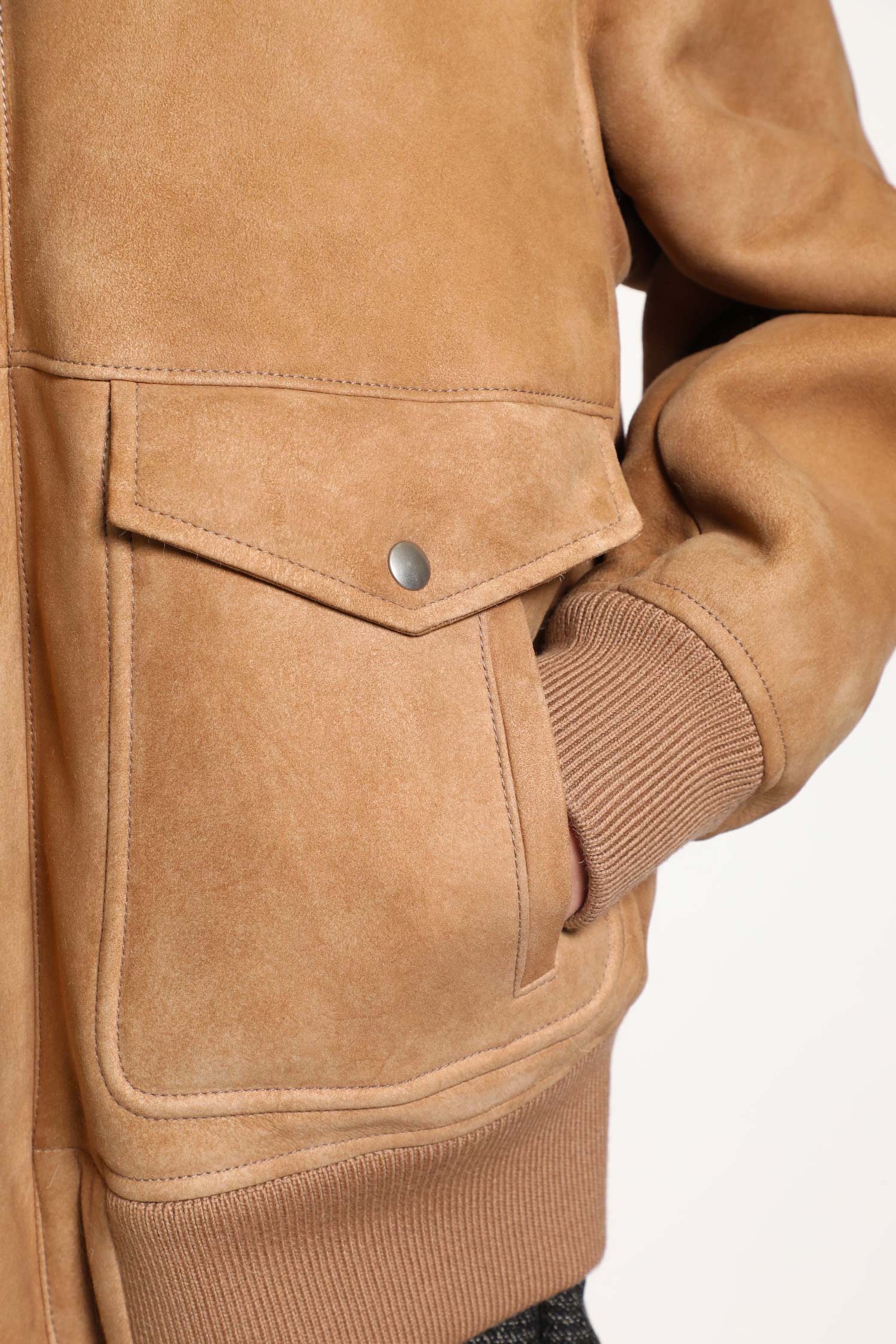 Suede Bomber with Shearling Collar