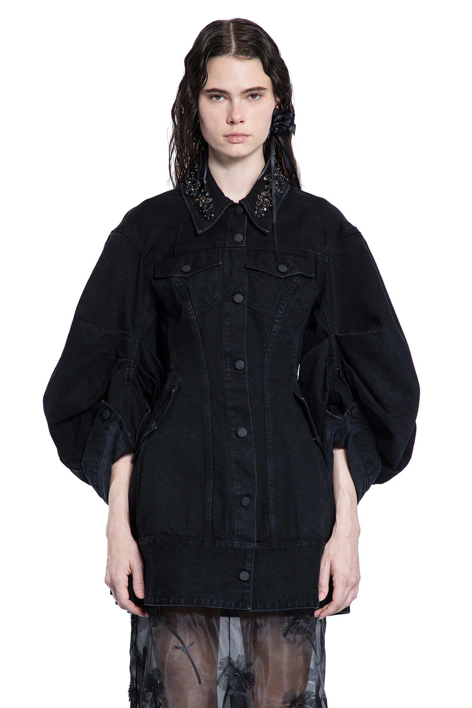 Embellished Sculpted Short Denim jacket - Antonioli.eu