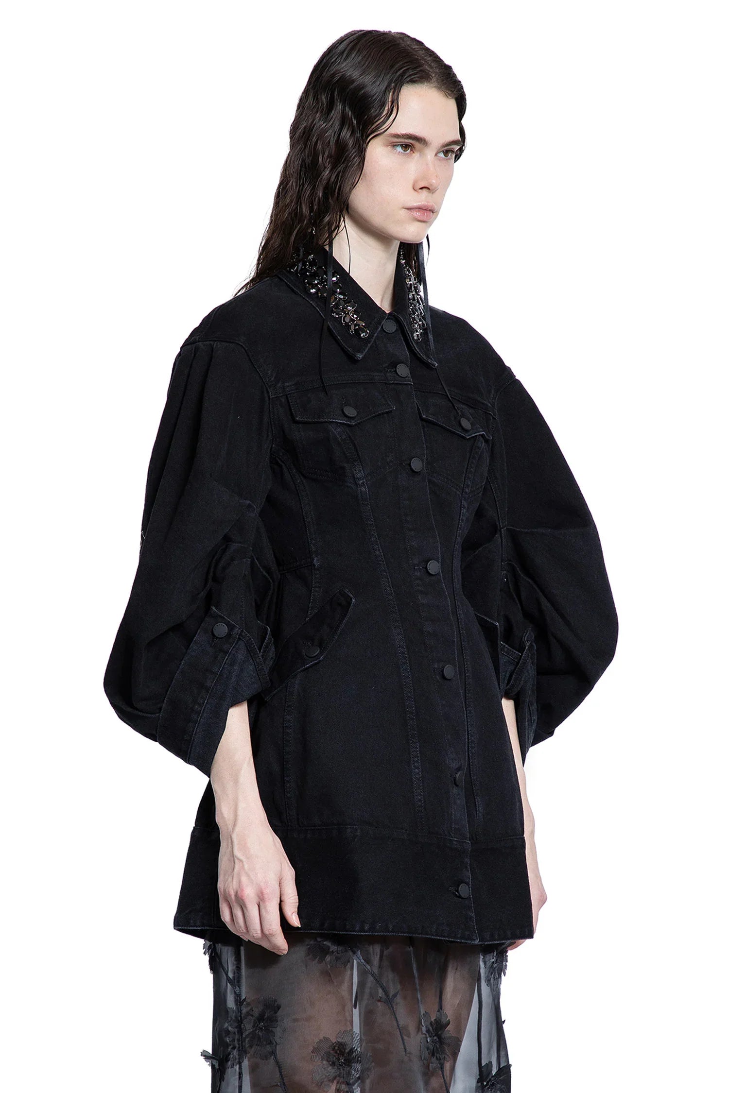 Embellished Sculpted Short Denim jacket - Antonioli.eu