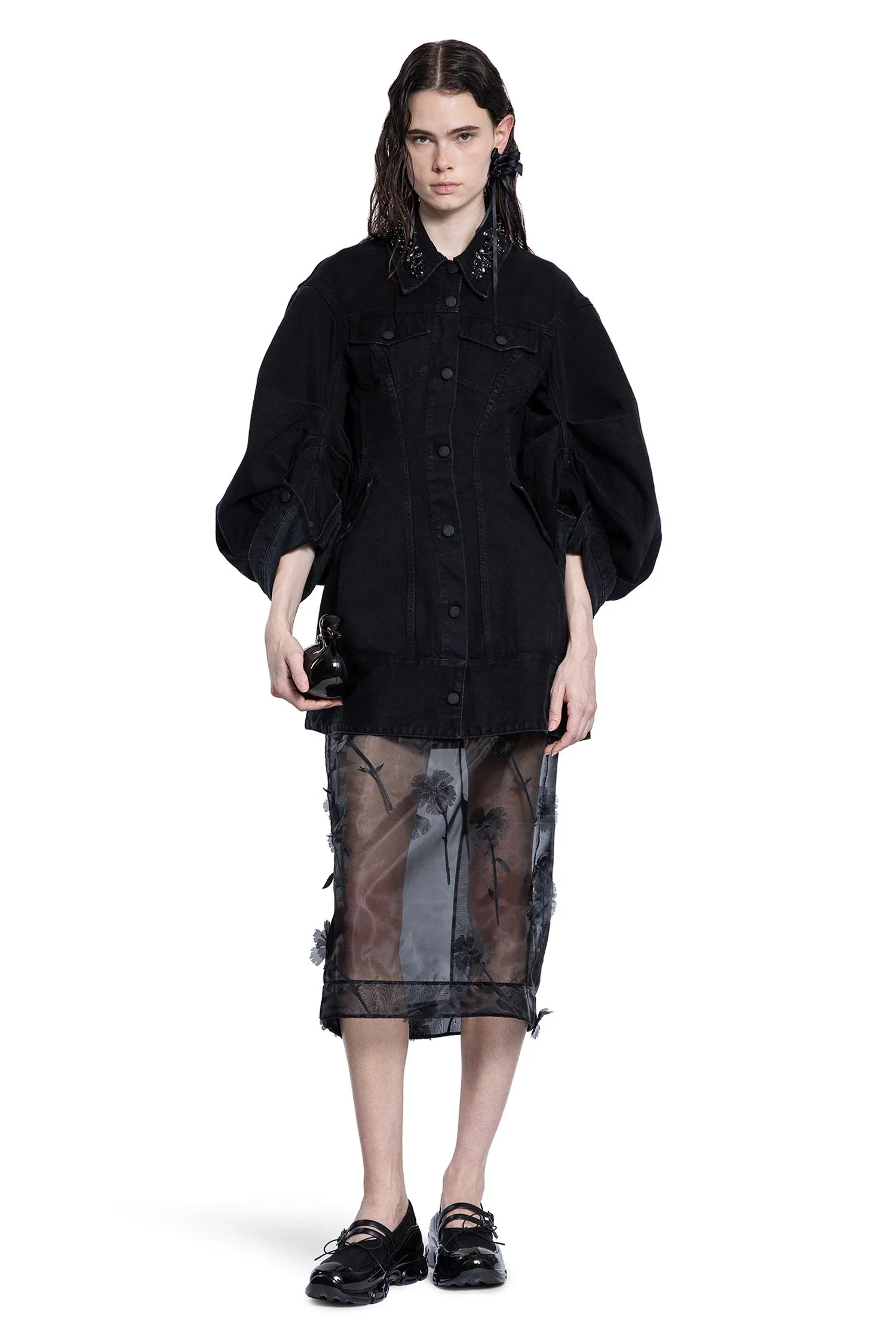 Embellished Sculpted Short Denim jacket - Antonioli.eu
