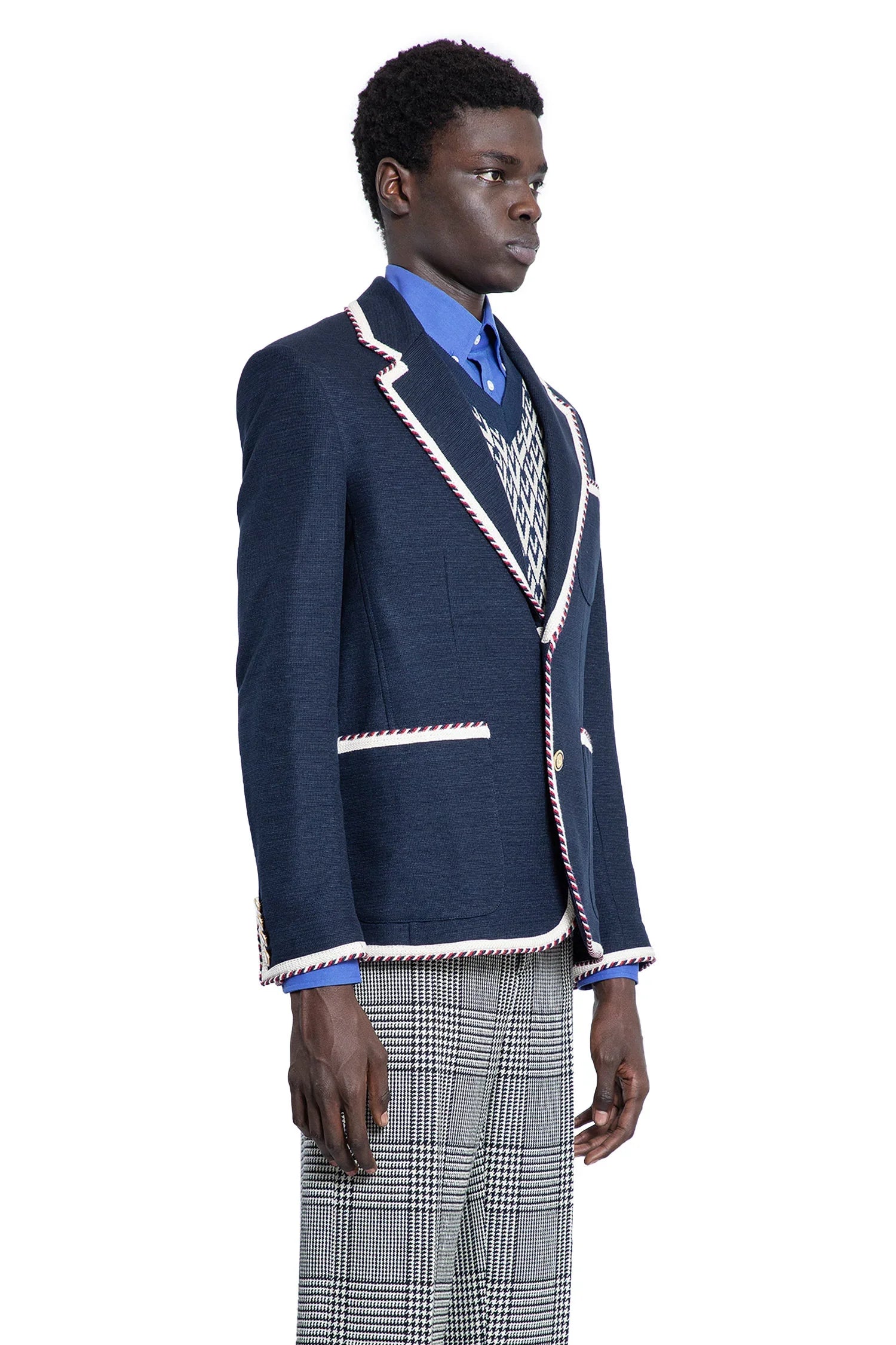 single-breasted jersey cotton jacket with torchon piping - Antonioli.eu