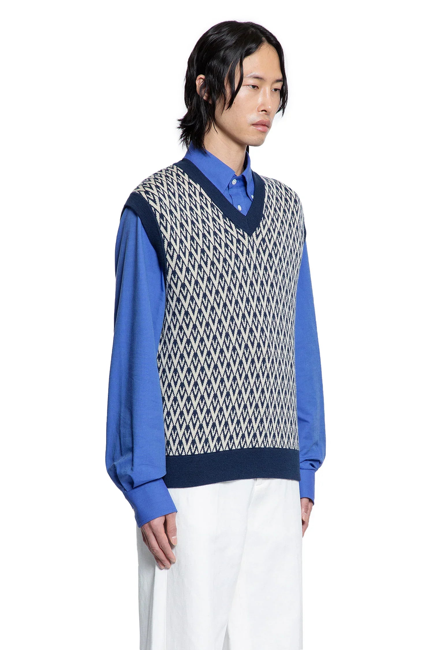 Wool Vest with Toute la V jacquard - Antonioli.eu