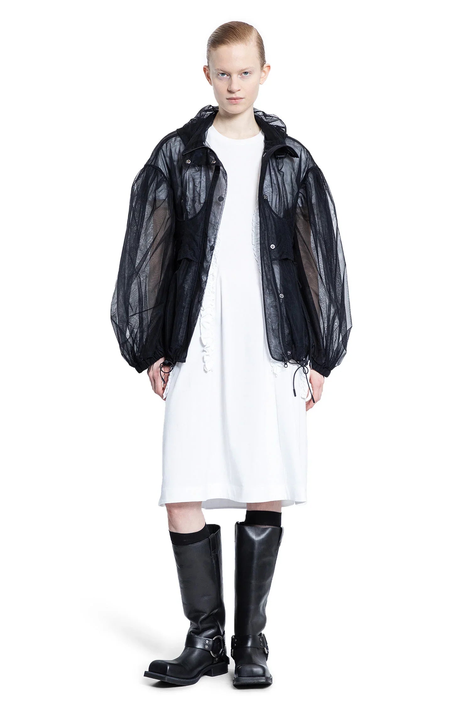 Tulle Overlay Ruffled Frill Midi Dress - Antonioli.eu