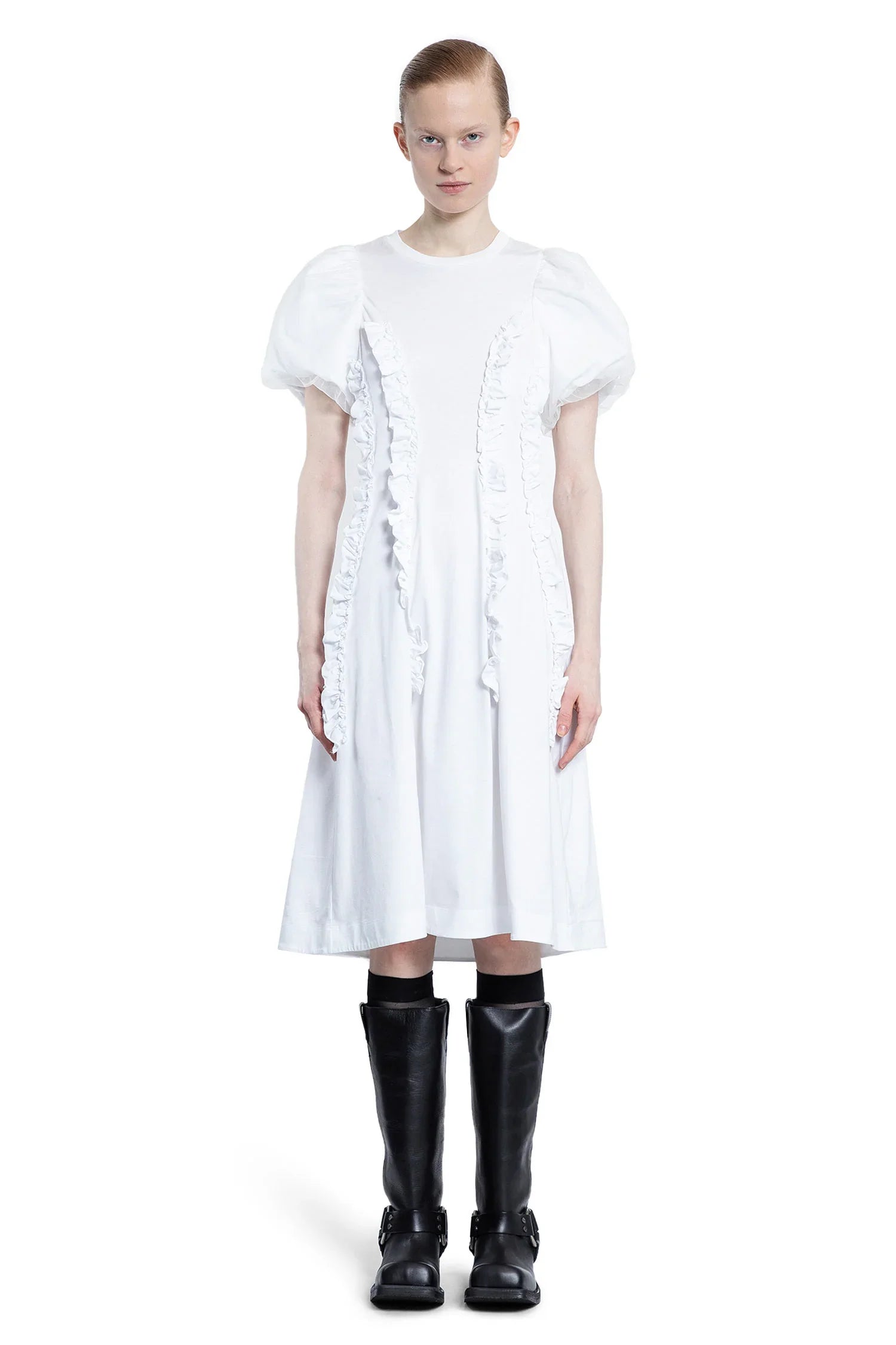 Tulle Overlay Ruffled Frill Midi Dress - Antonioli.eu