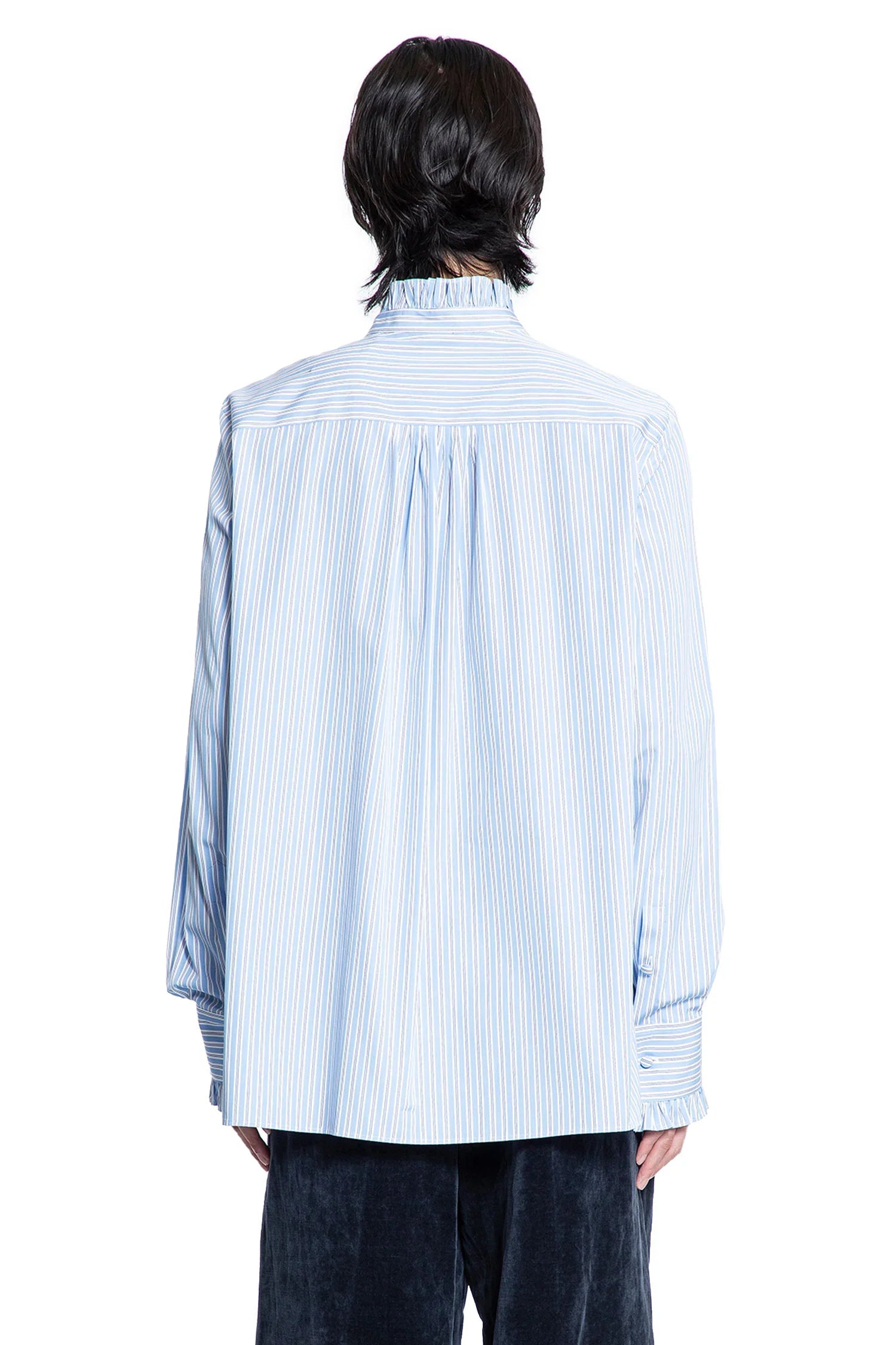 Striped Cotton Shirt with Ruffles - Antonioli.eu
