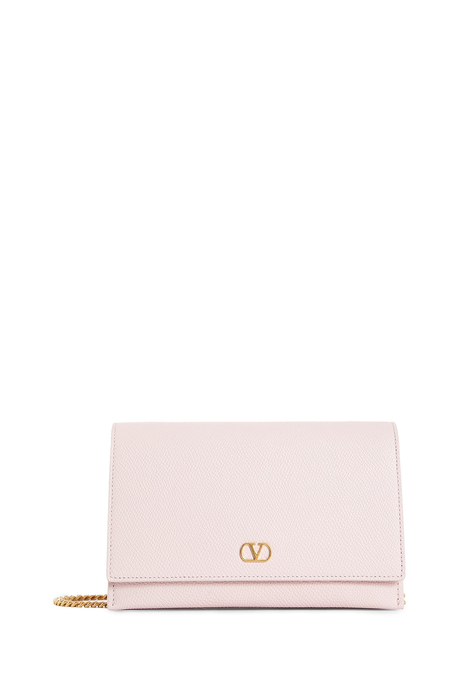 VLogo Grainy Leather Wallet with Chain