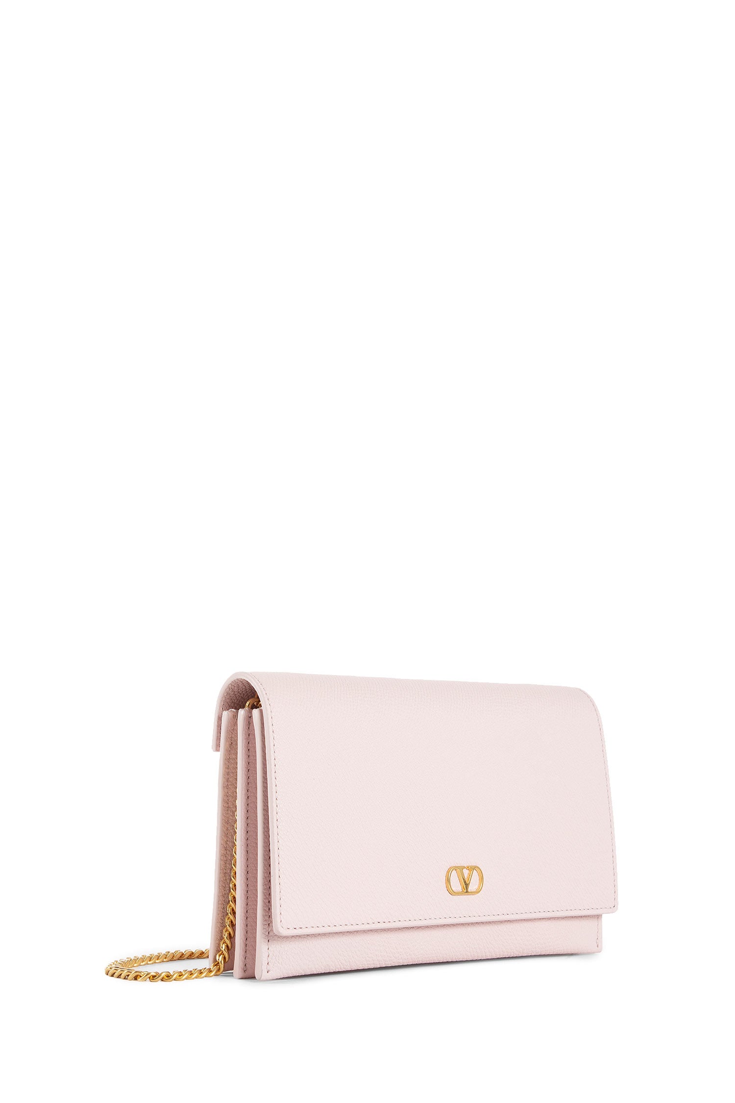 VLogo Grainy Leather Wallet with Chain