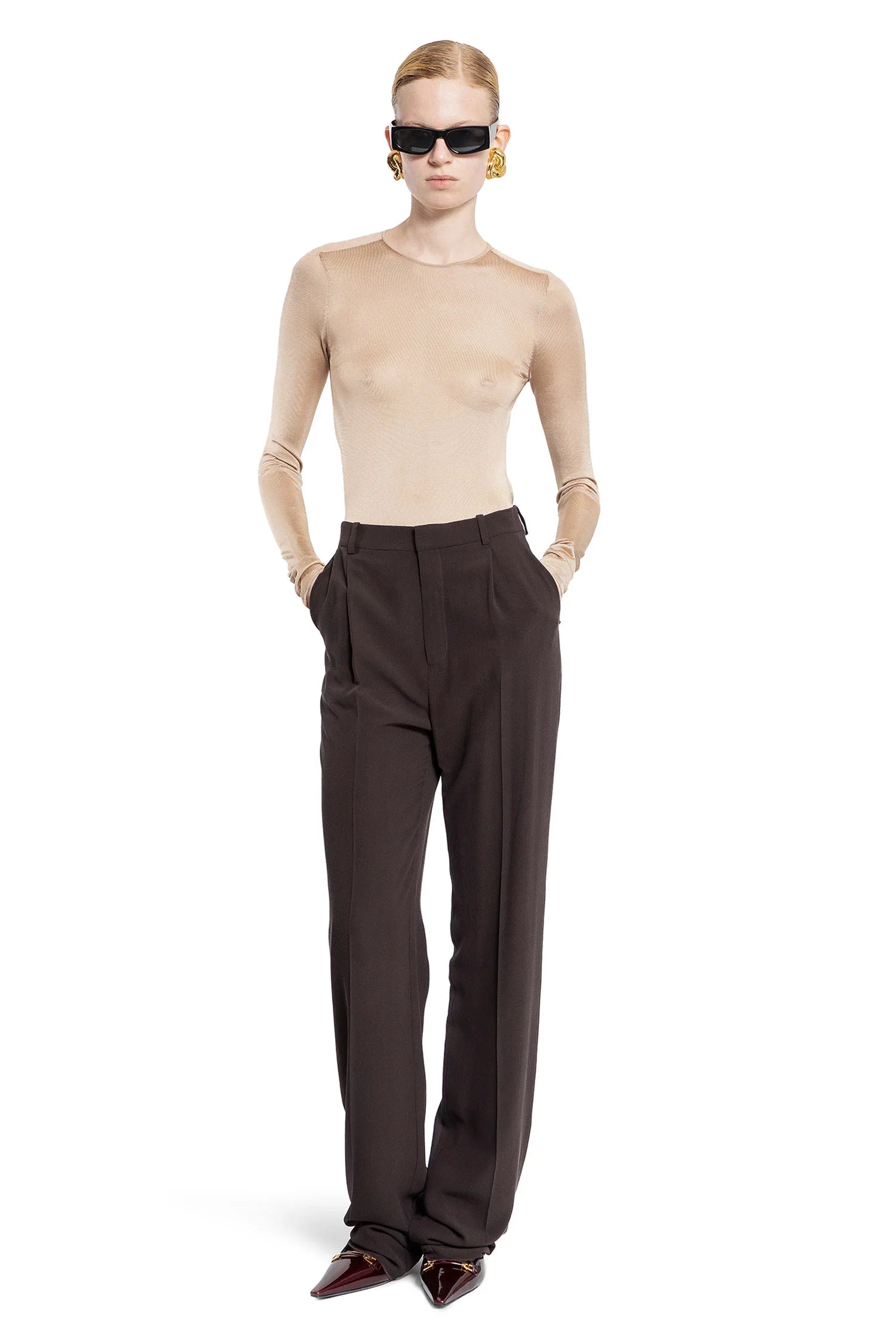 SAINT LAURENT WOMAN BROWN TROUSERS - Antonioli.eu