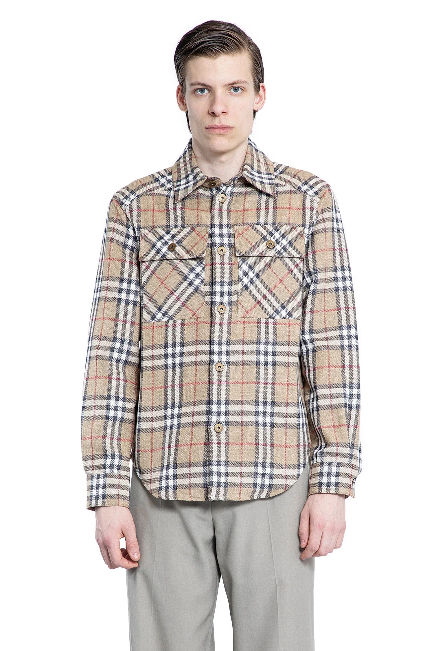 Oversized Fit Check Cotton Linen Shirt - Antonioli.eu
