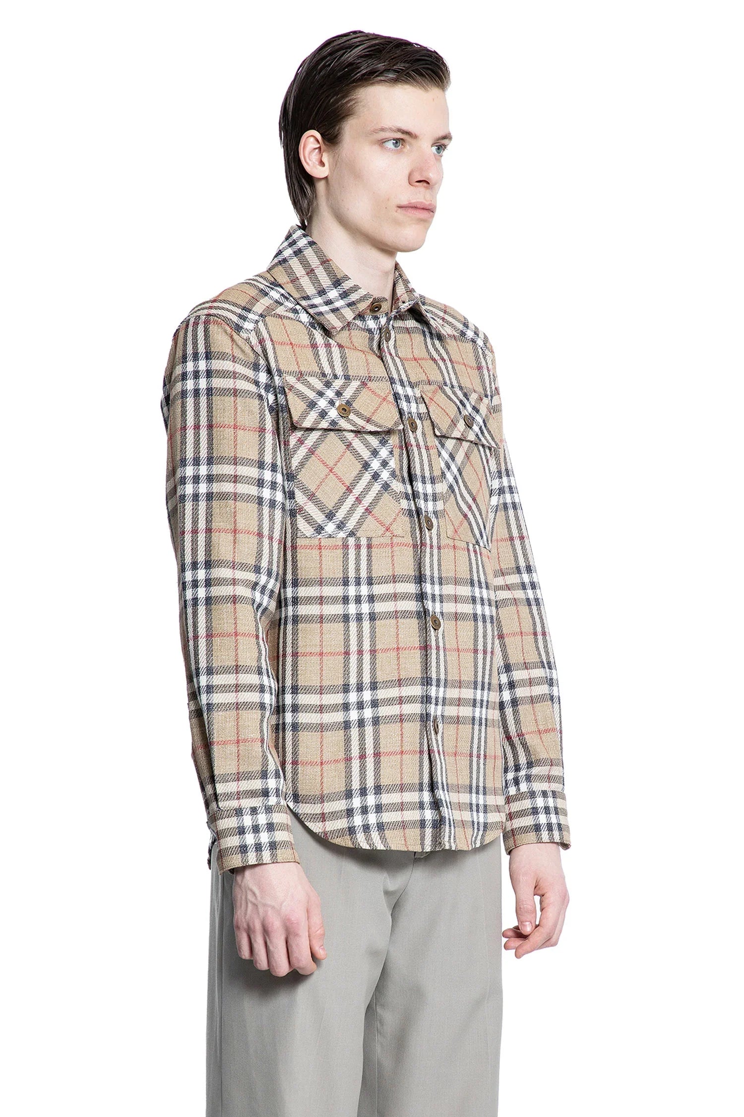 Oversized Fit Check Cotton Linen Shirt - Antonioli.eu