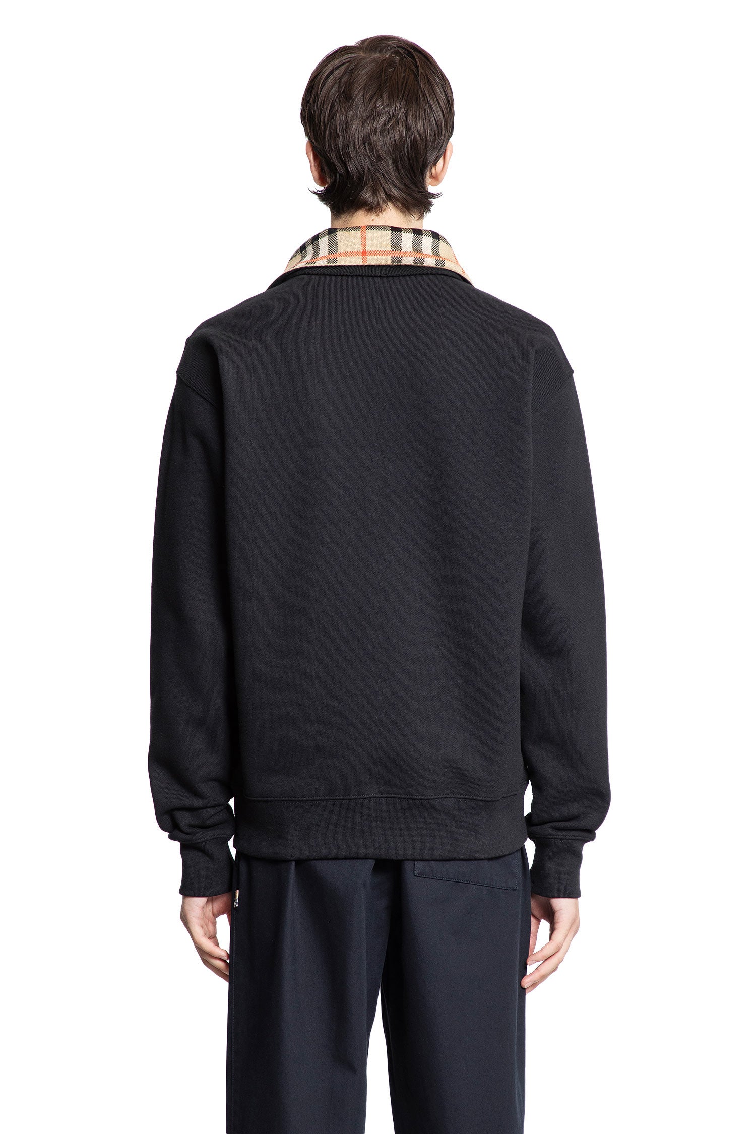 Check Collar Cotton Half-Zip Sweatshirt - Antonioli.eu