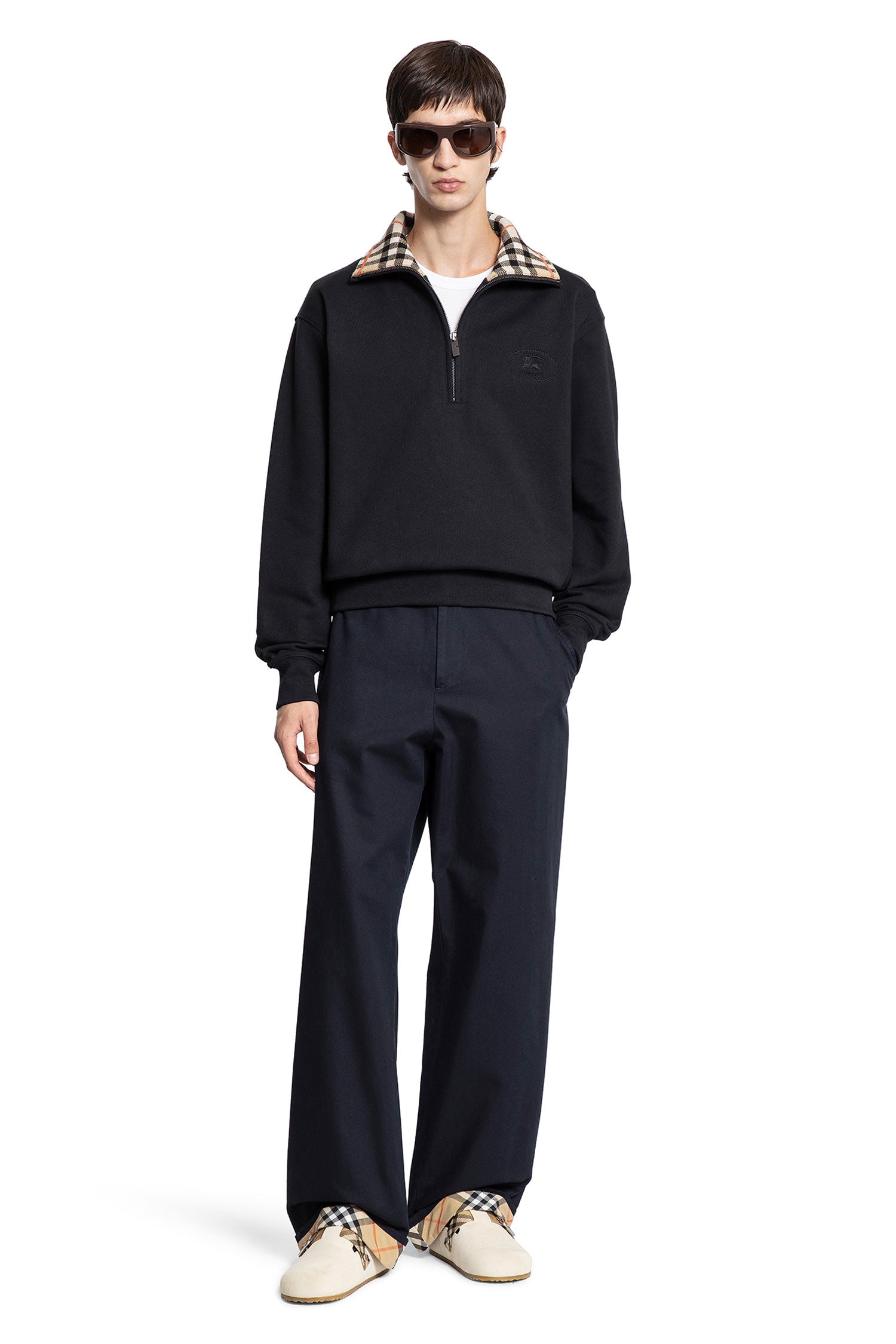Check Collar Cotton Half-Zip Sweatshirt - Antonioli.eu