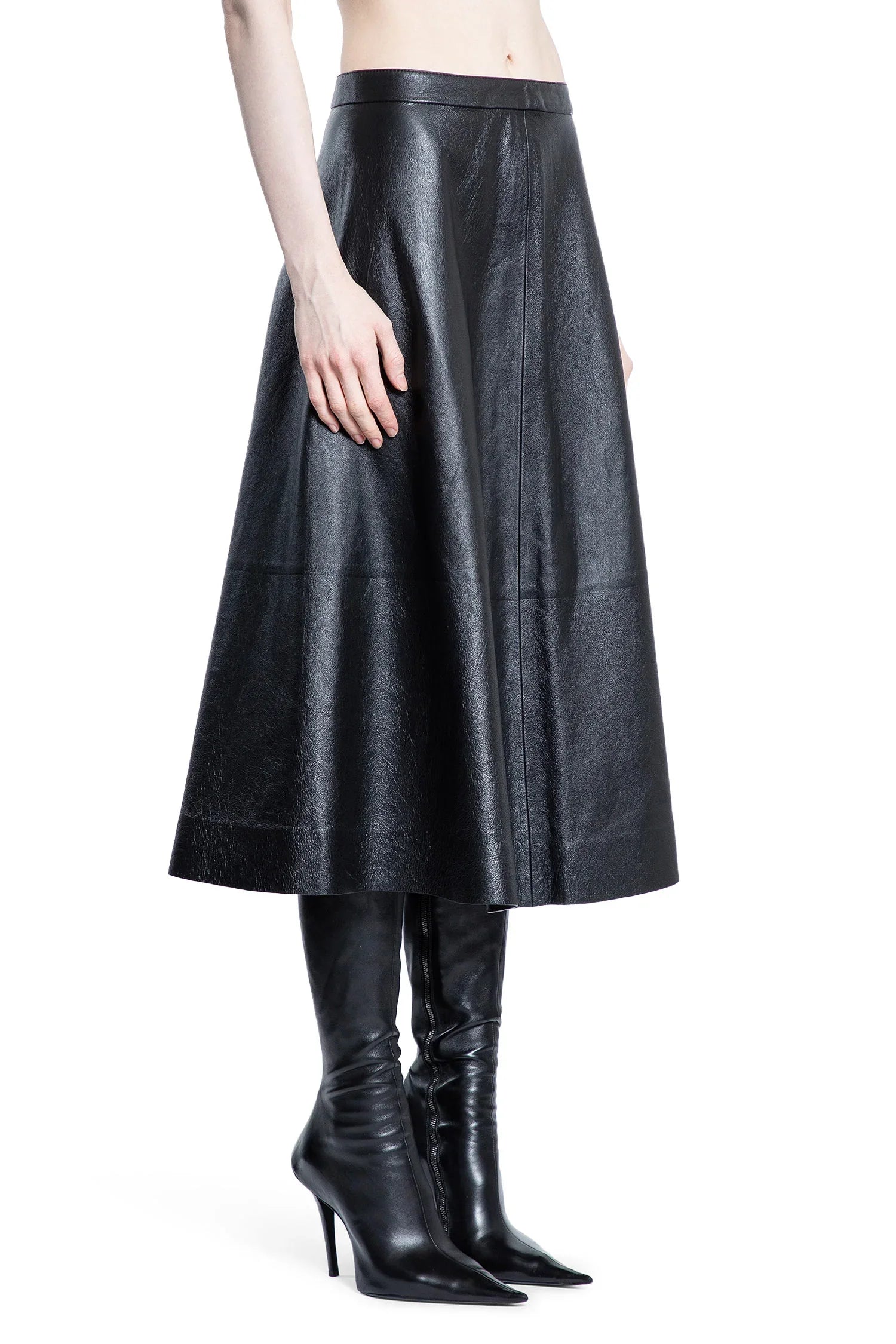 A-Line Skirt in Shiny Leather - Antonioli.eu