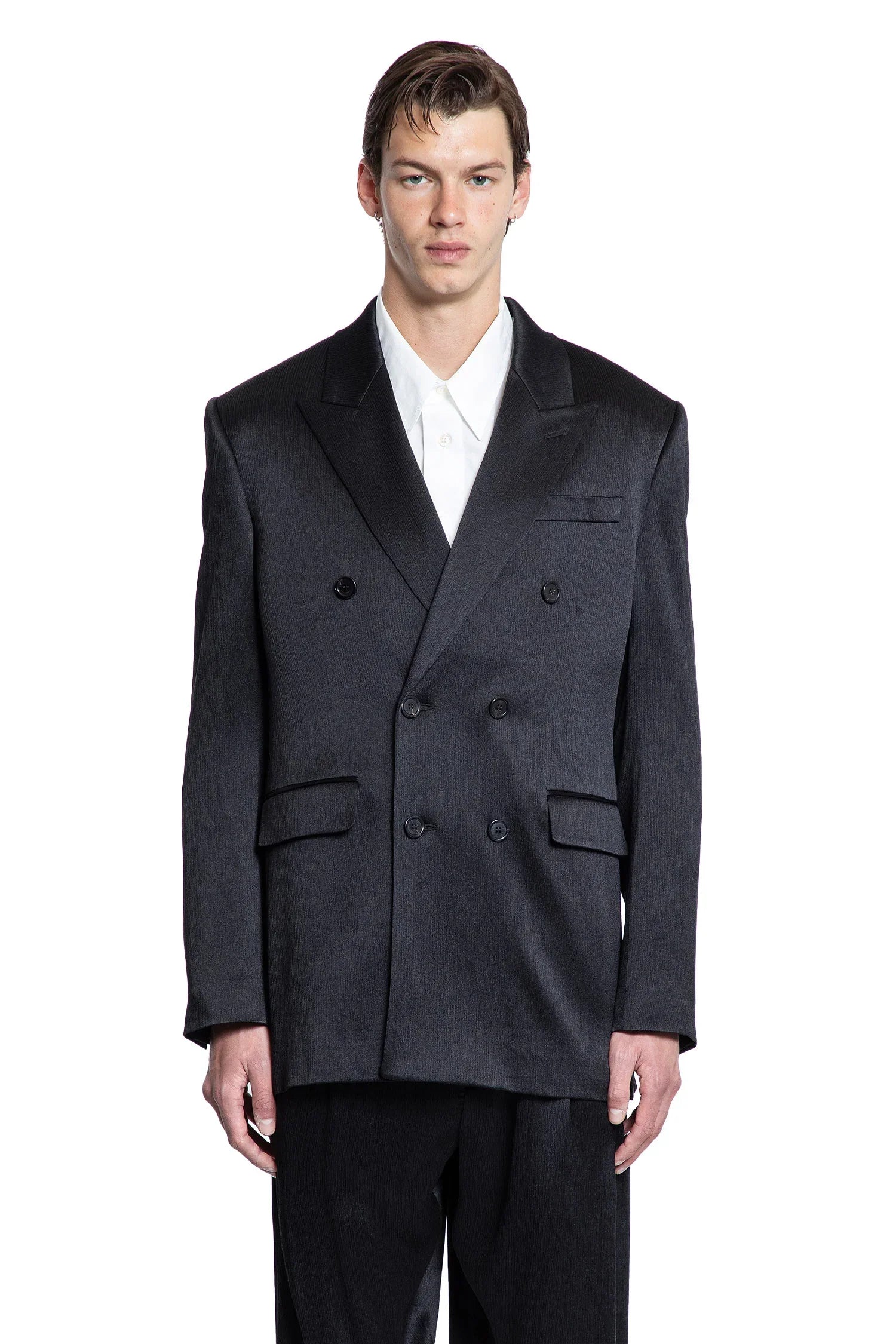 Double-Breasted Blazer in Silk Satin Crepon - Antonioli.eu