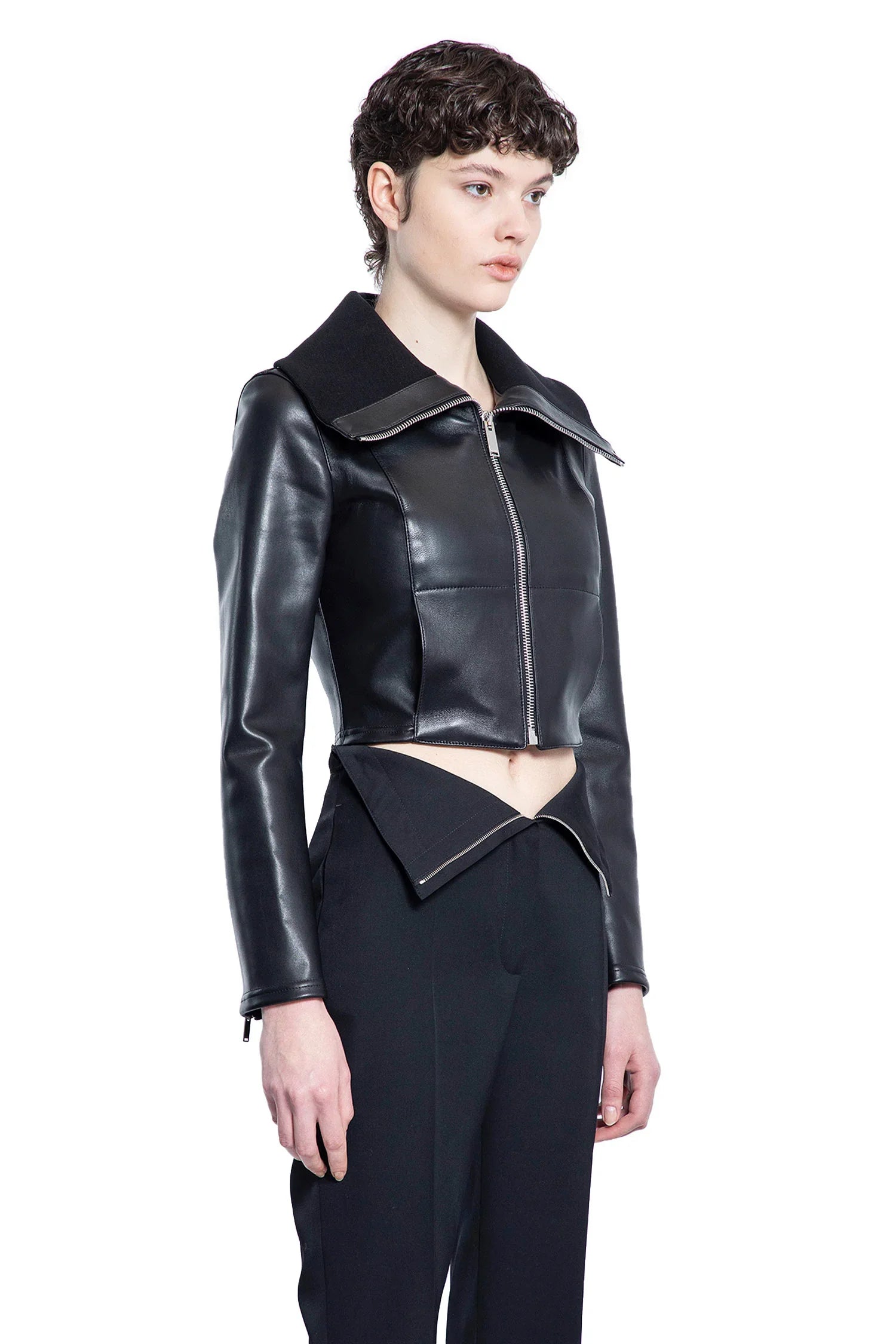 Folded Collar Leather Jacket - Antonioli.eu