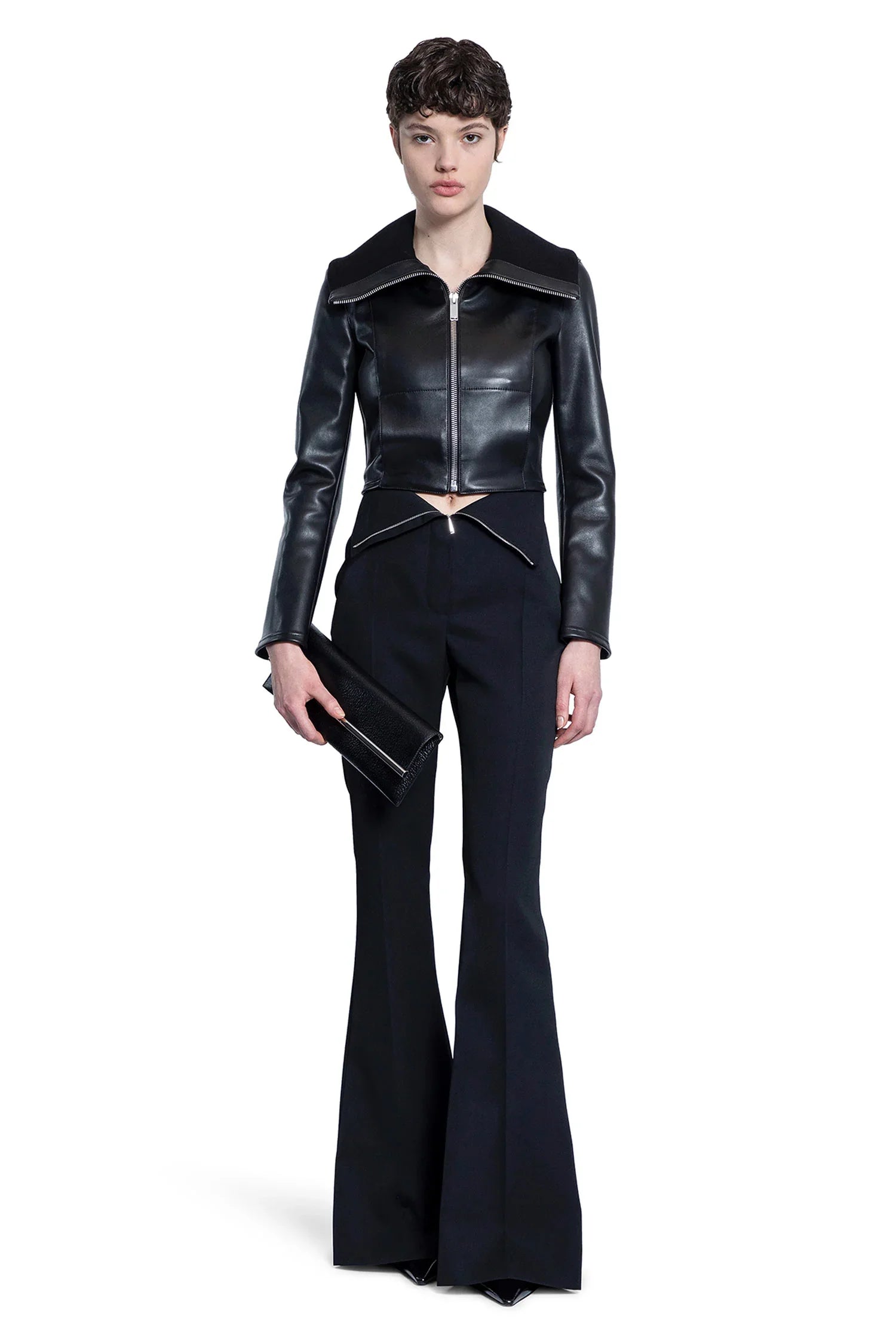 Folded Collar Leather Jacket - Antonioli.eu