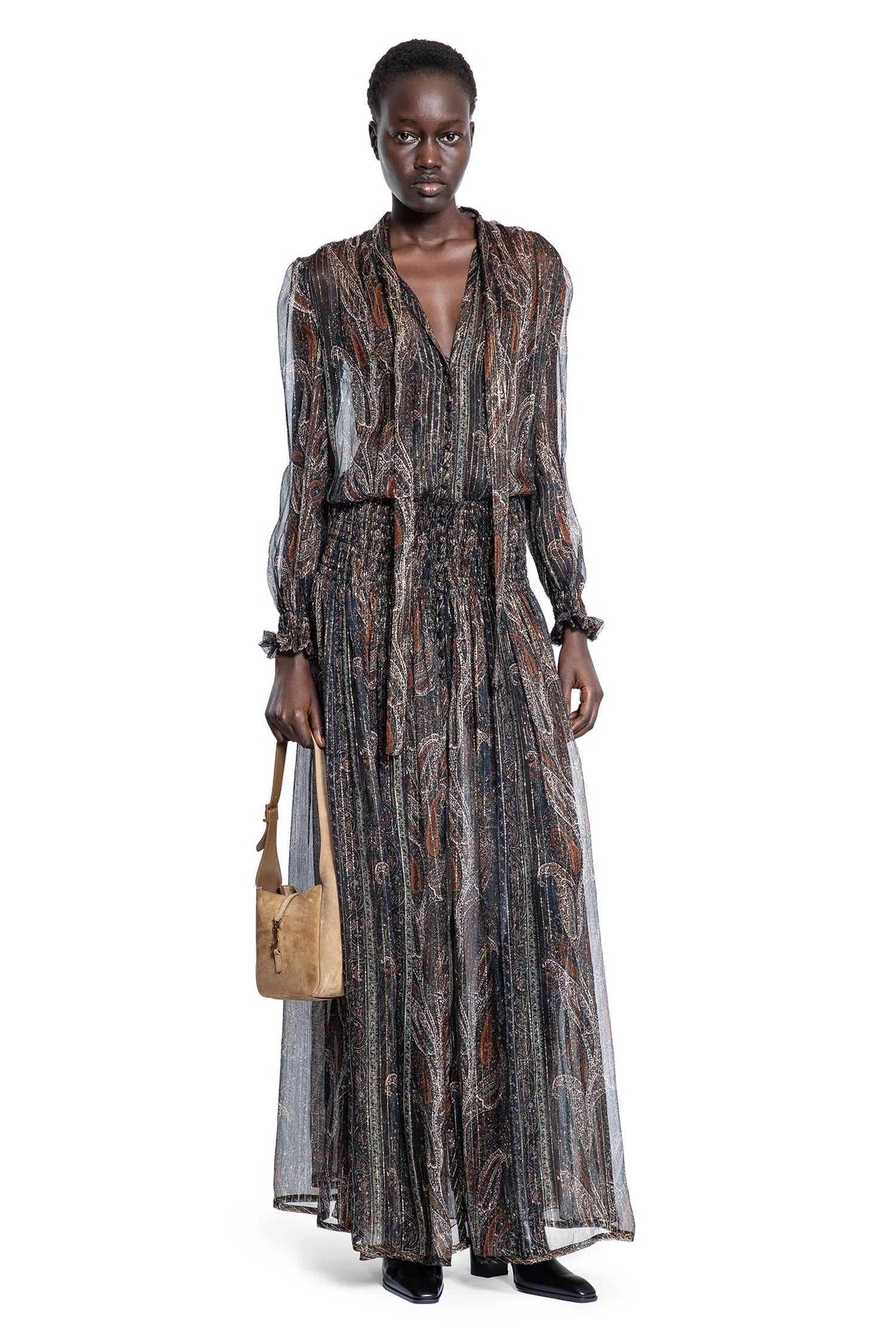 Lavallière Long Dress in Paisley Silk - Antonioli.eu