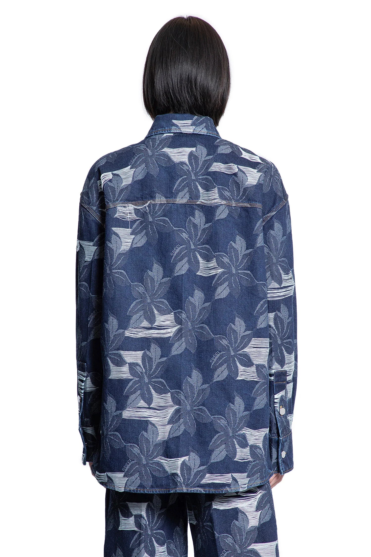Floral Jacquard Denim Shirt - Antonioli.eu