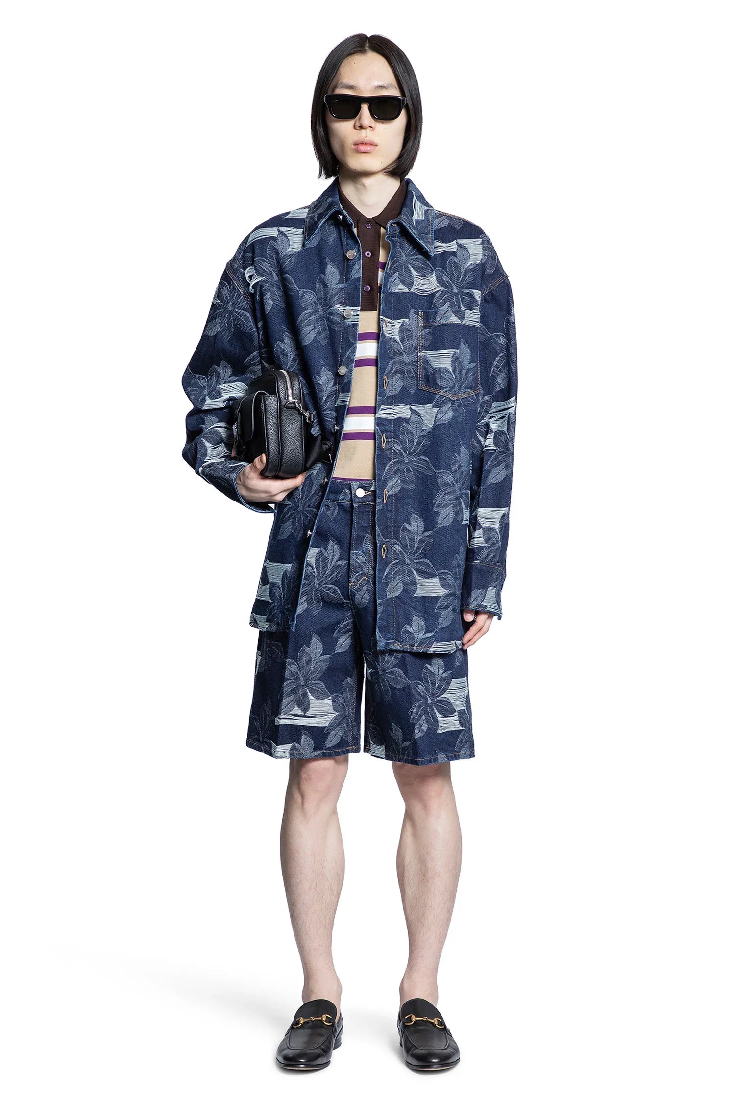 Floral Jacquard Denim Shirt - Antonioli.eu