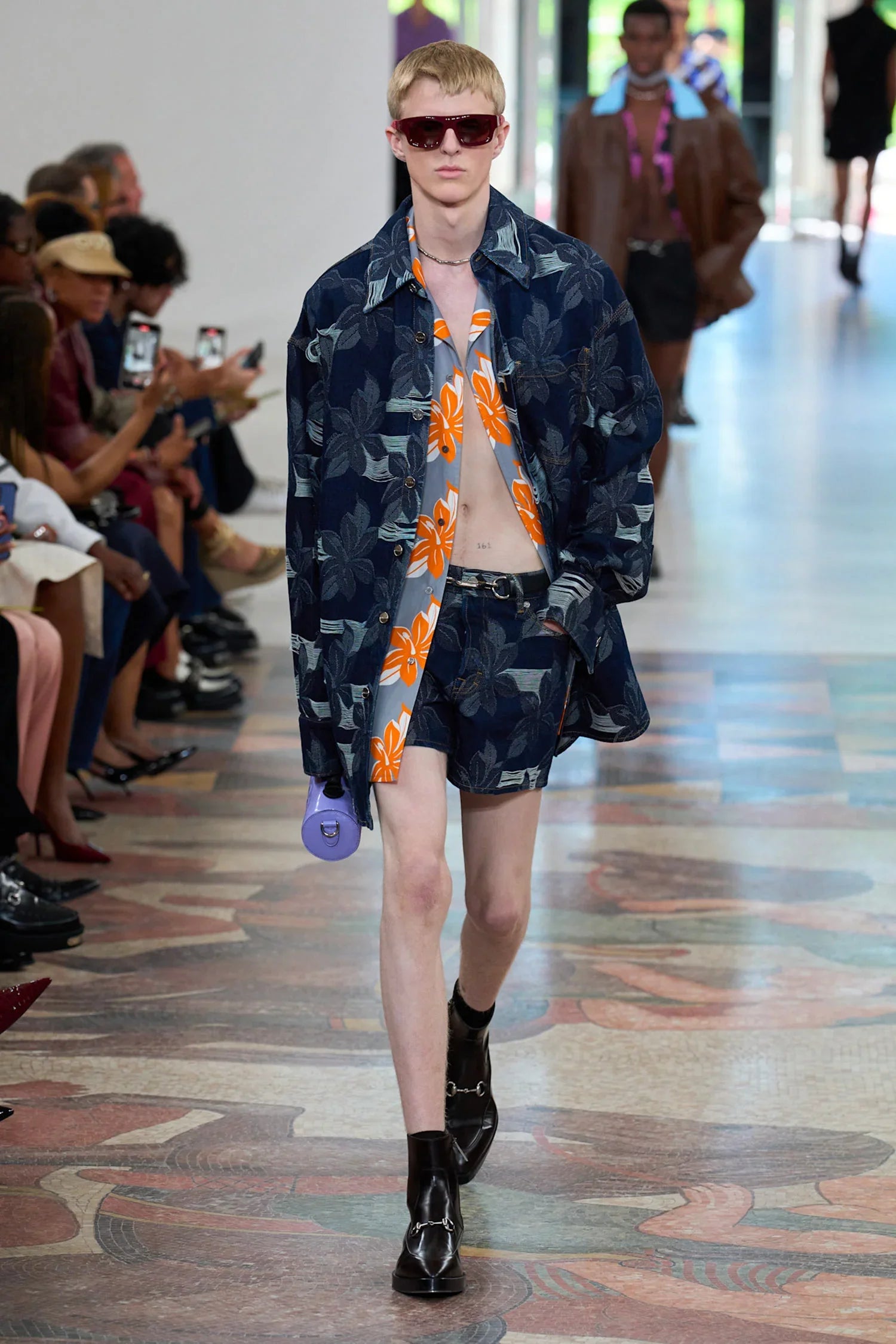 Floral Jacquard Denim Shirt - Antonioli.eu