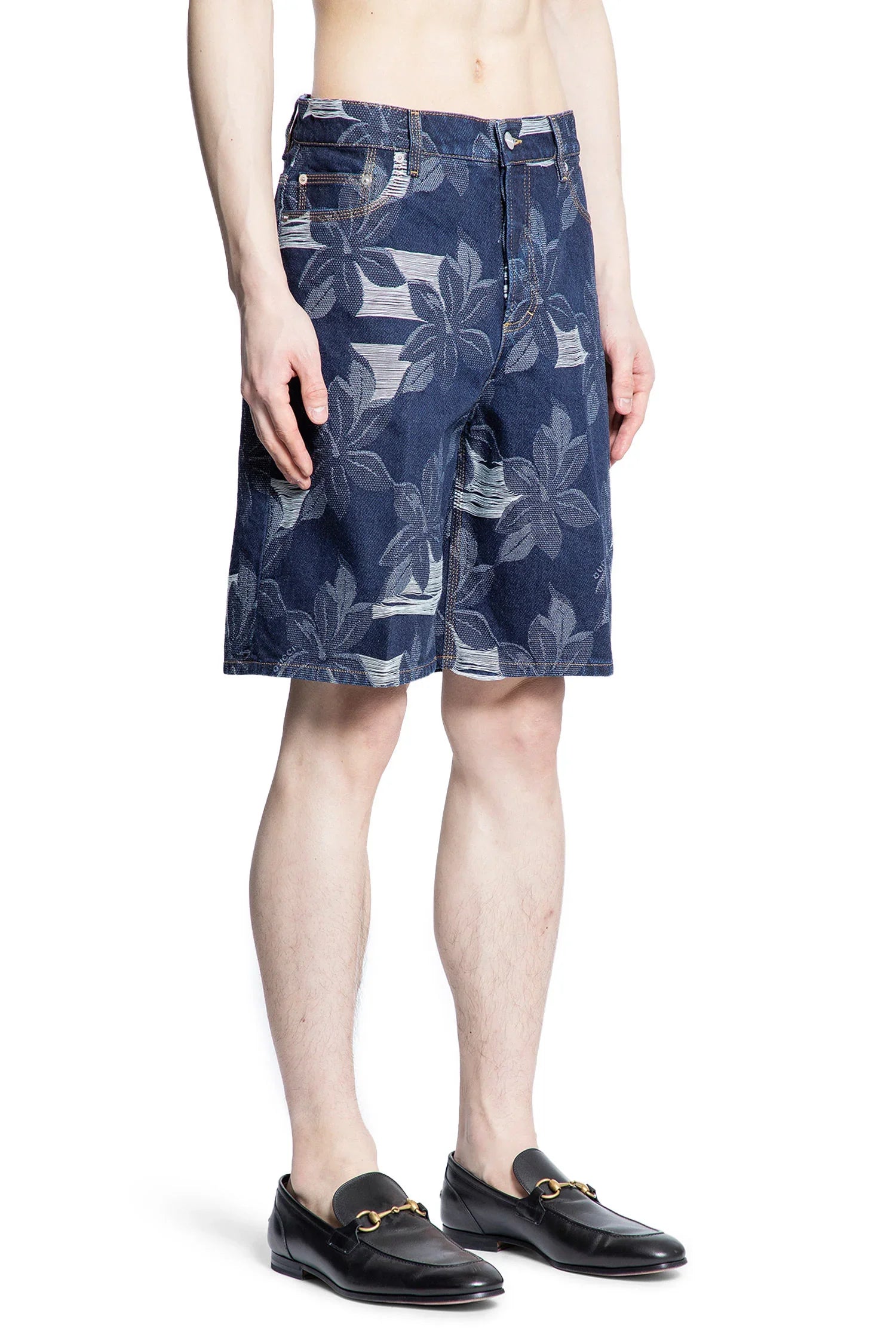 Denim Floral Jacquard Shorts - Antonioli.eu