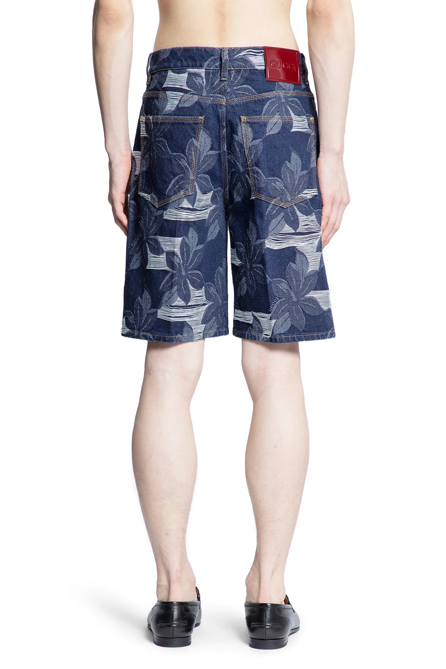 Denim Floral Jacquard Shorts - Antonioli.eu