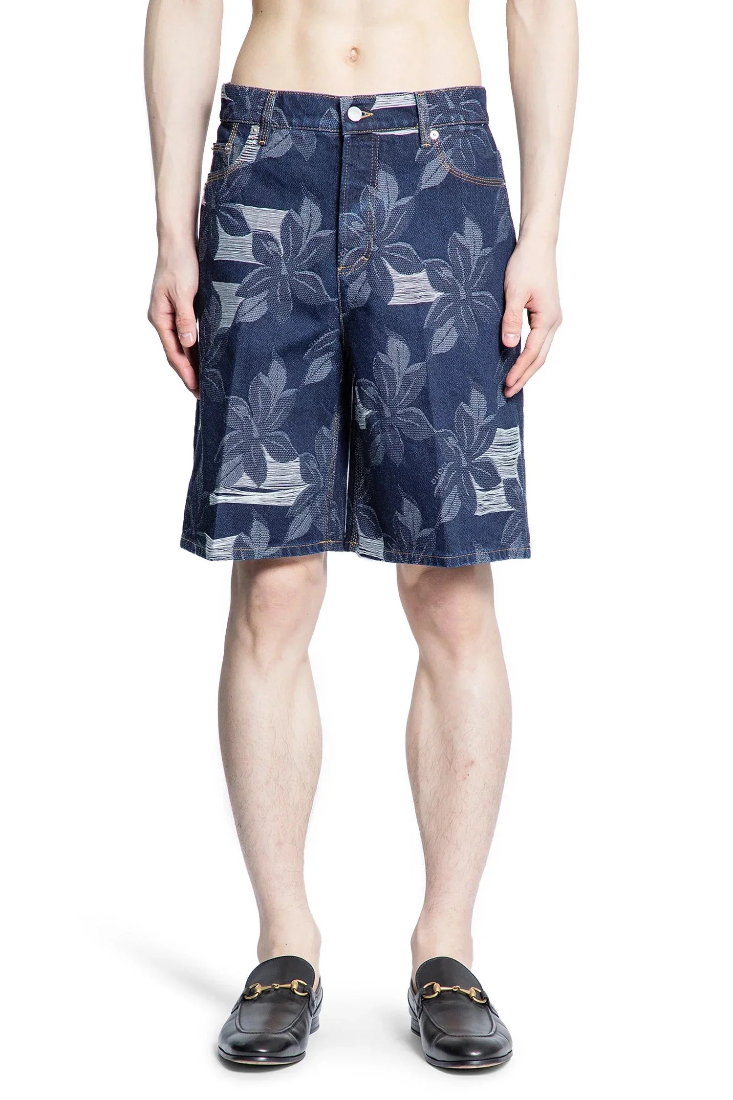 Denim Floral Jacquard Shorts - Antonioli.eu