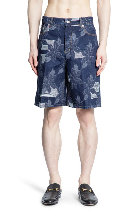 Denim Floral Jacquard Shorts - Antonioli.eu
