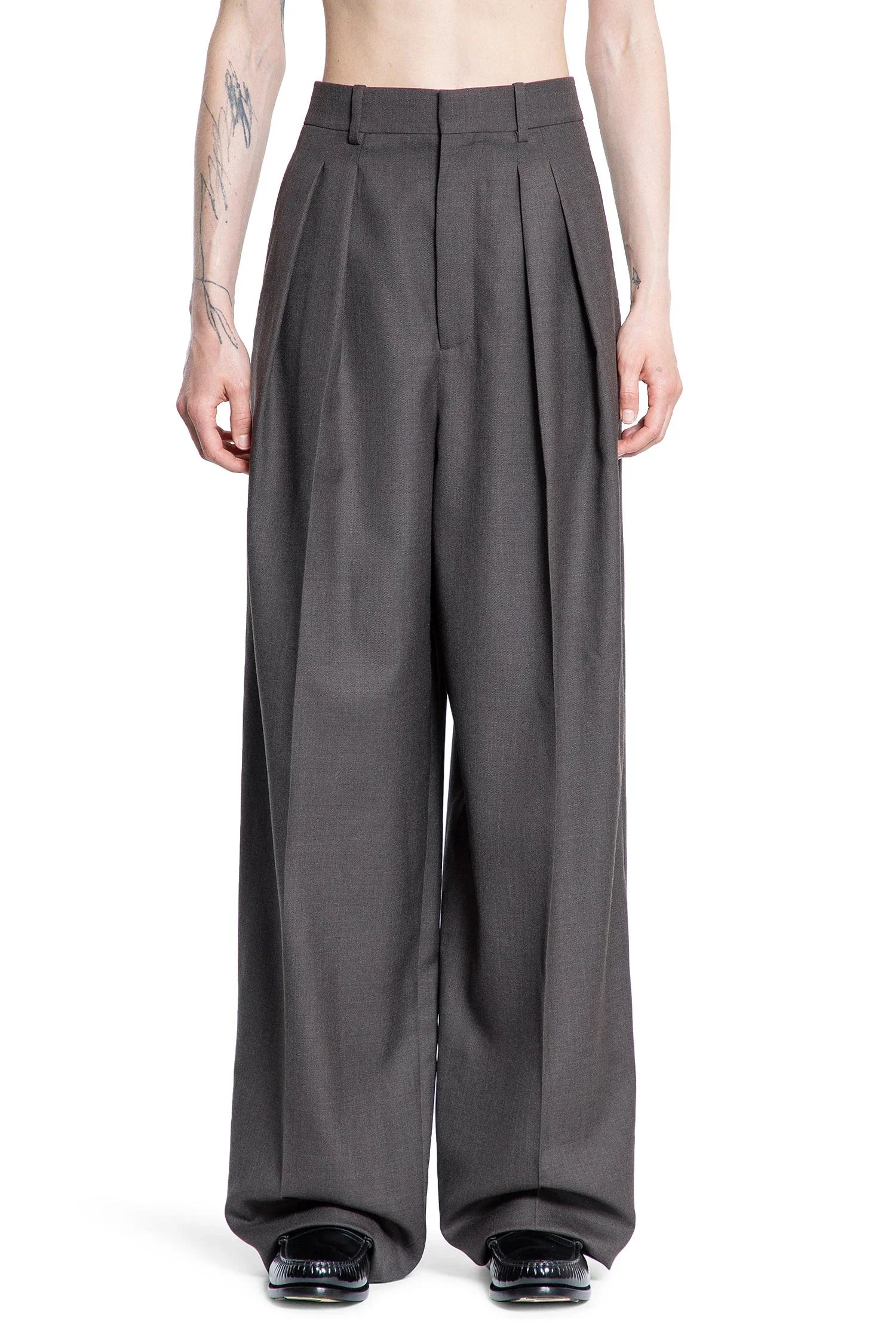Wide Leg Pants in Wool Chiné - Antonioli.eu