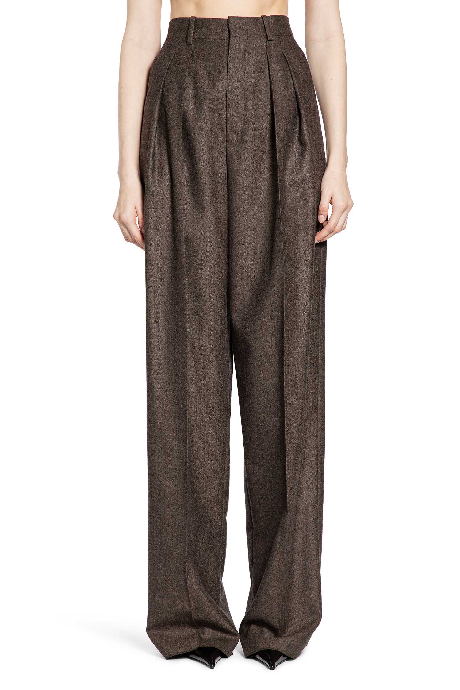 Wide Leg Pants in Herringbone Wool