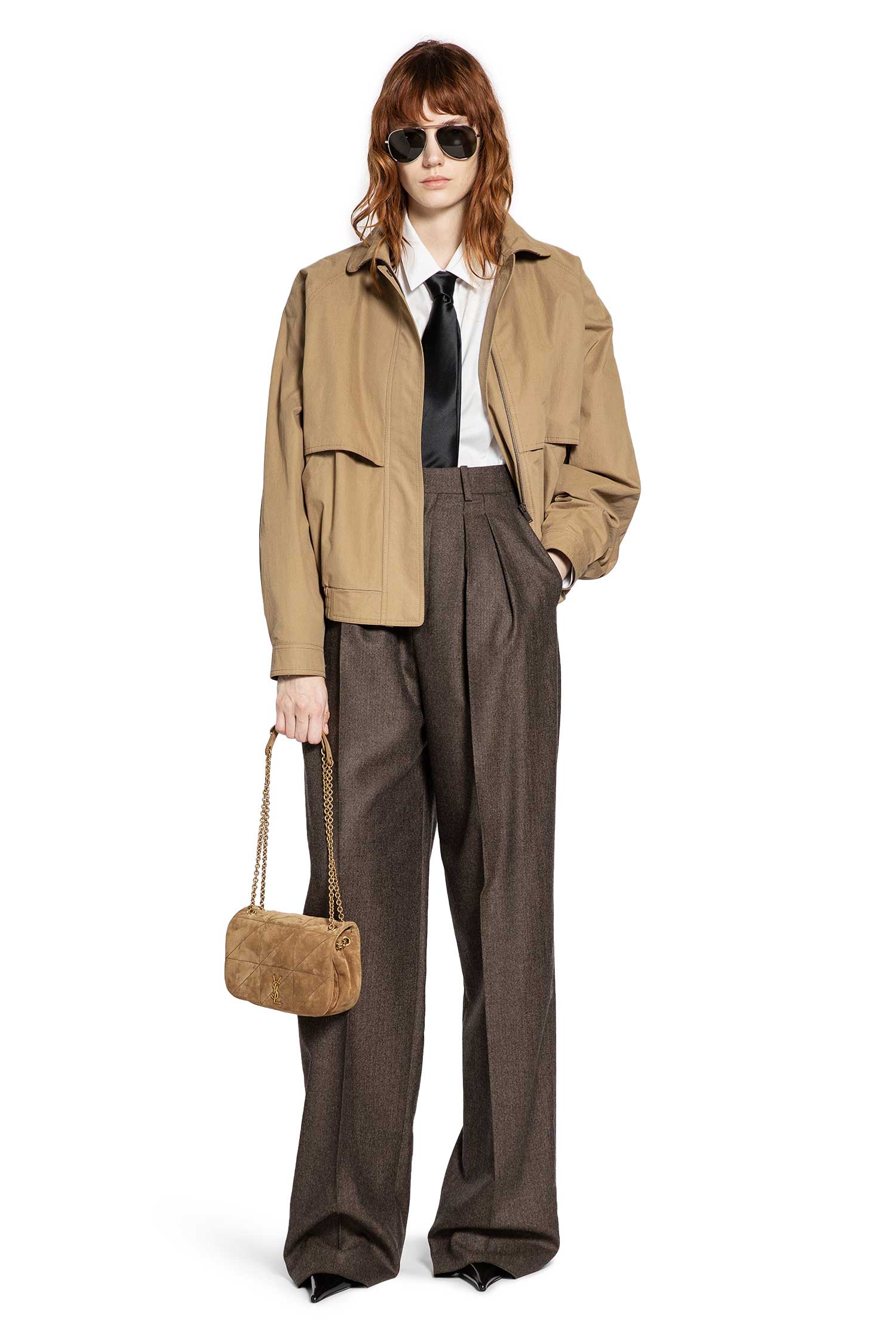Wide Leg Pants in Herringbone Wool
