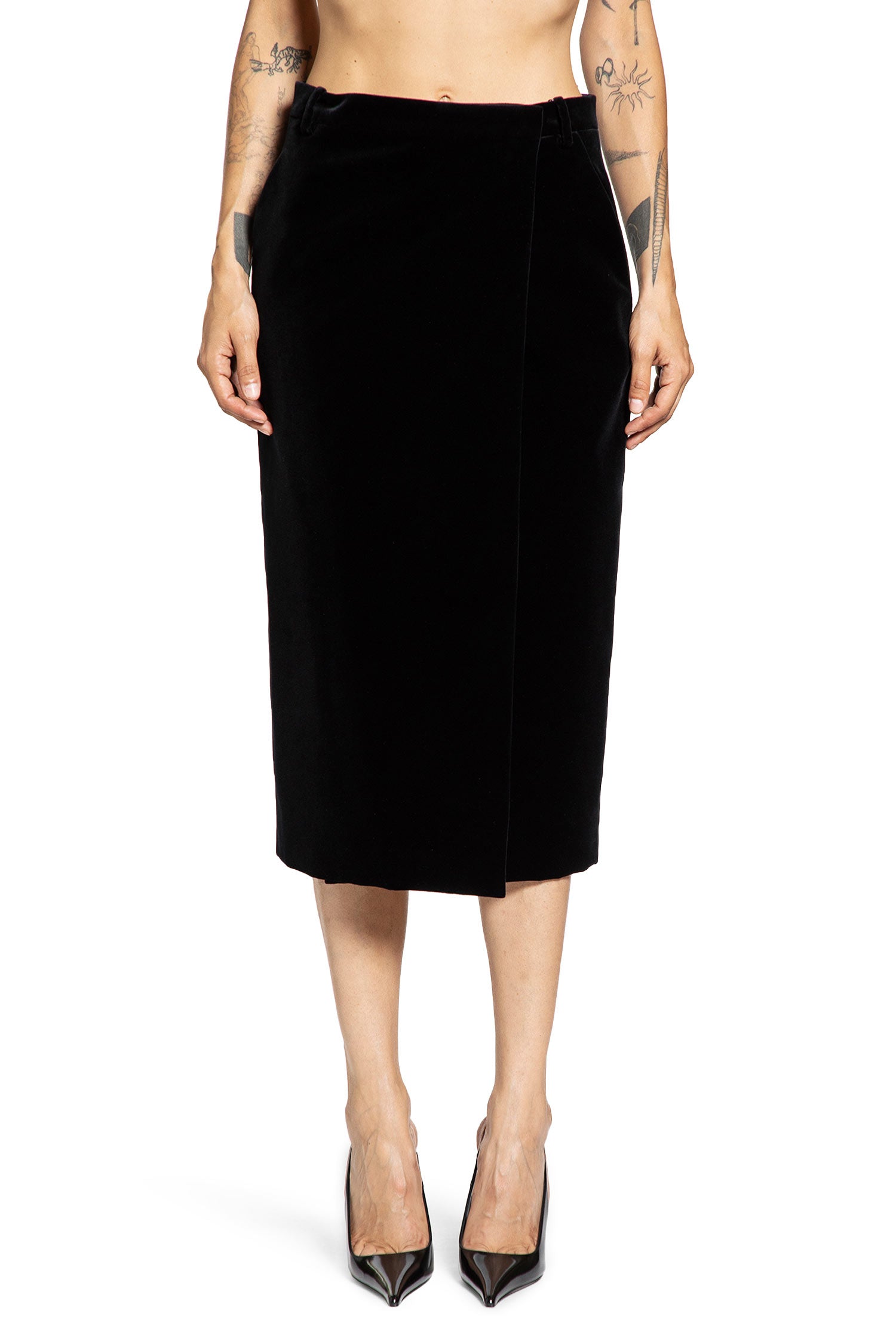 Midi Wrap Skirt in Cotton Velvet
