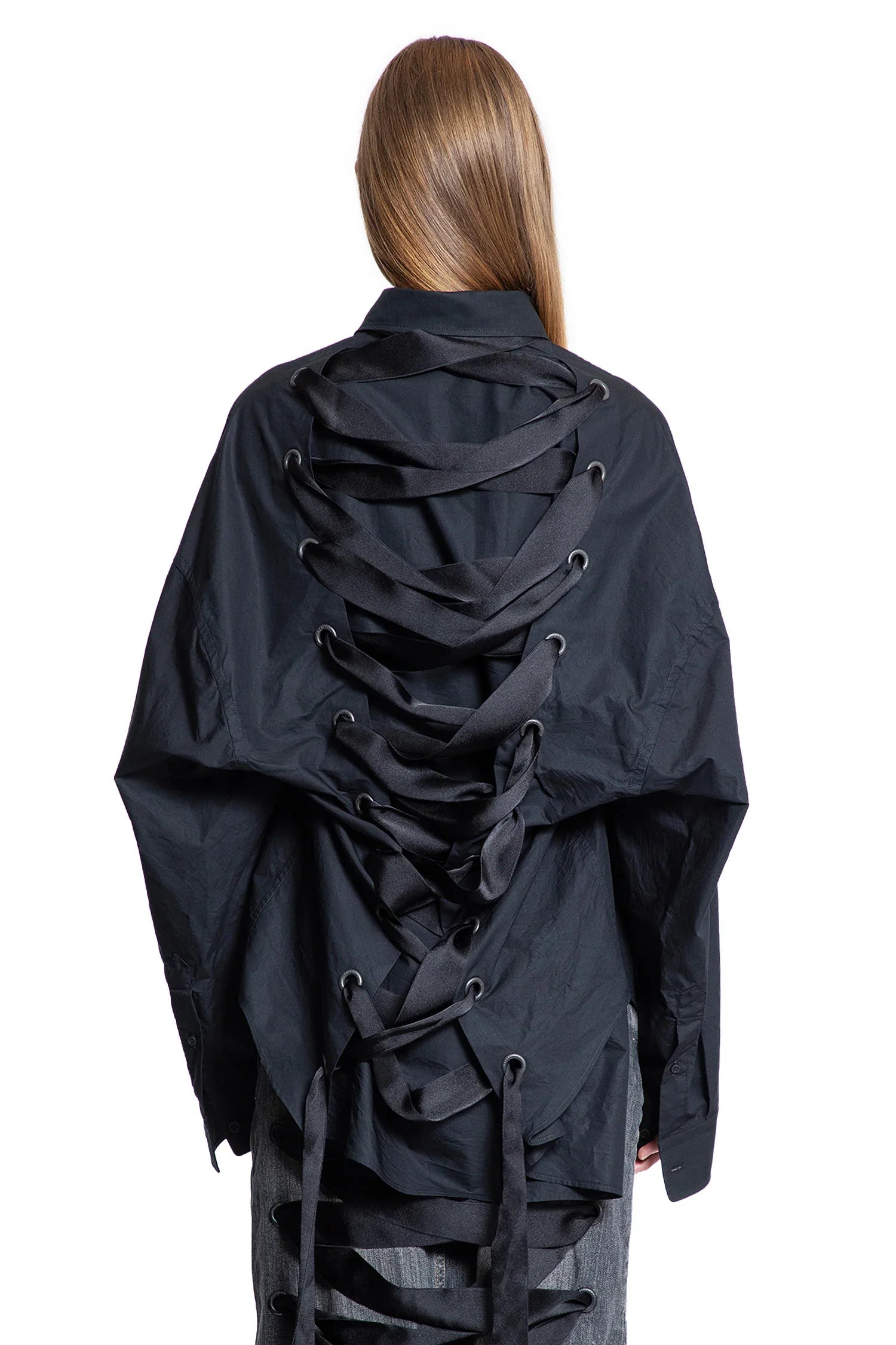 Lace-Up Shirt in Regenartive Cotton Poplin - Antonioli.eu