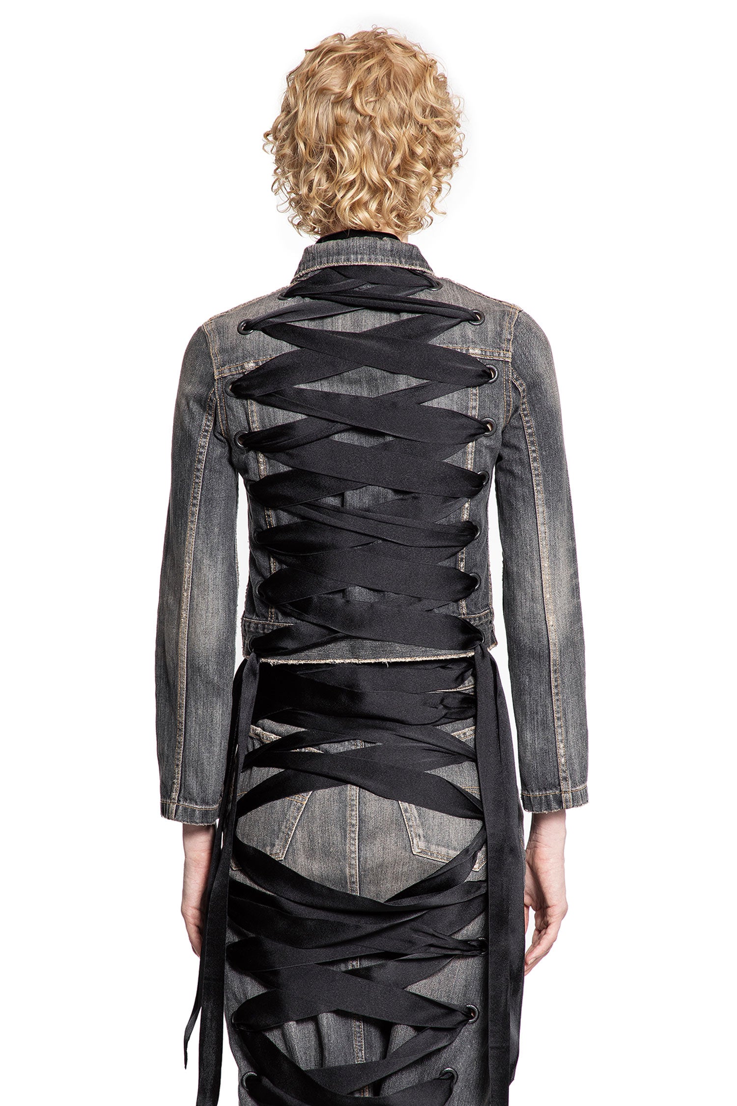 Lace-Up Jacket in Denim - Antonioli.eu
