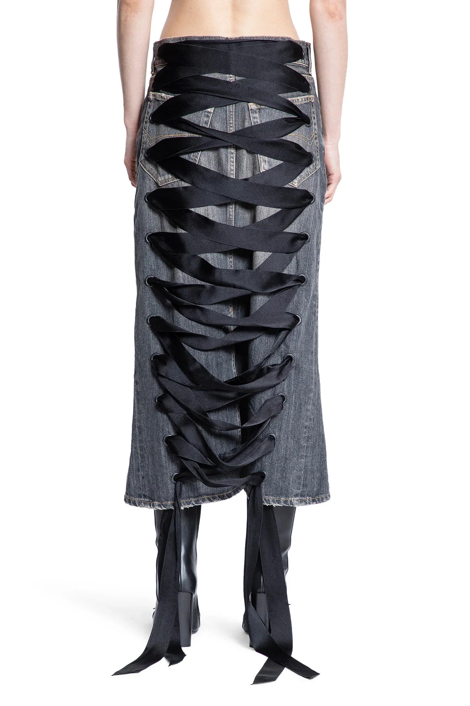 Lace-Up Skirt in Denim - Antonioli.eu