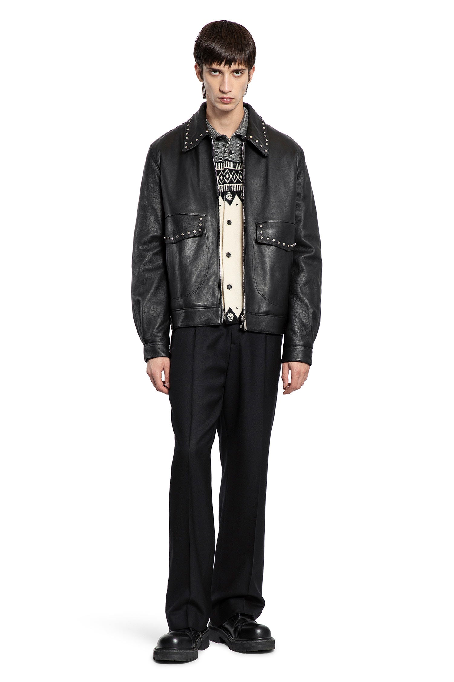Studded Leather Aviator Jacket - Antonioli.eu