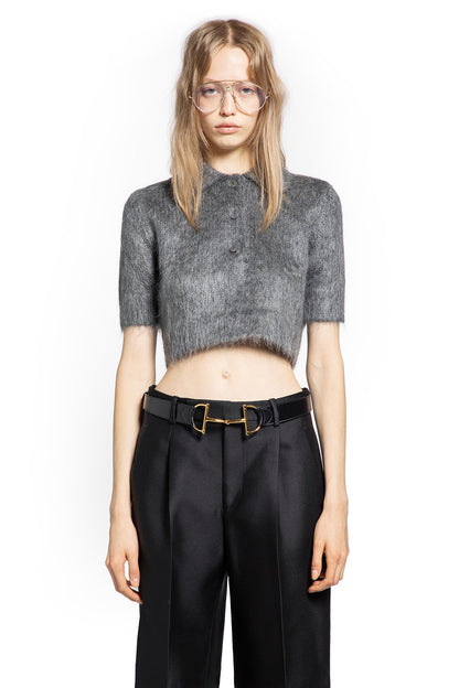 Brushed Mohair Cropped Polo Top