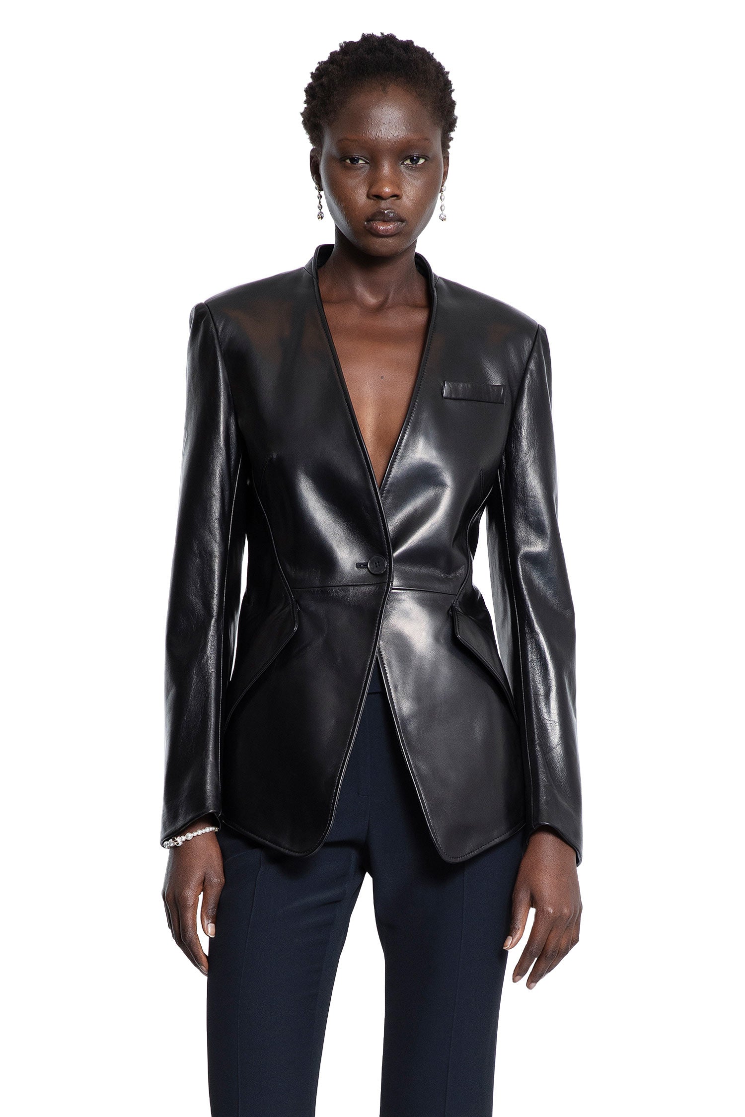 Peplum Tailored Leather Blazer