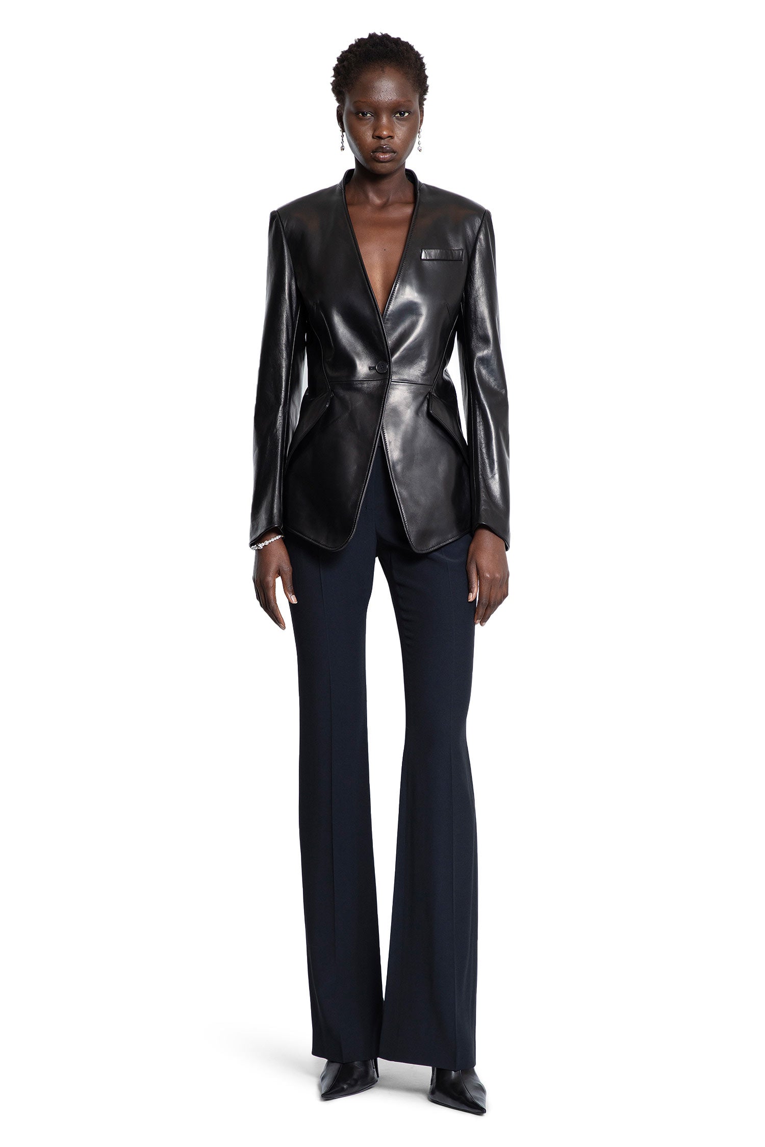 Peplum Tailored Leather Blazer