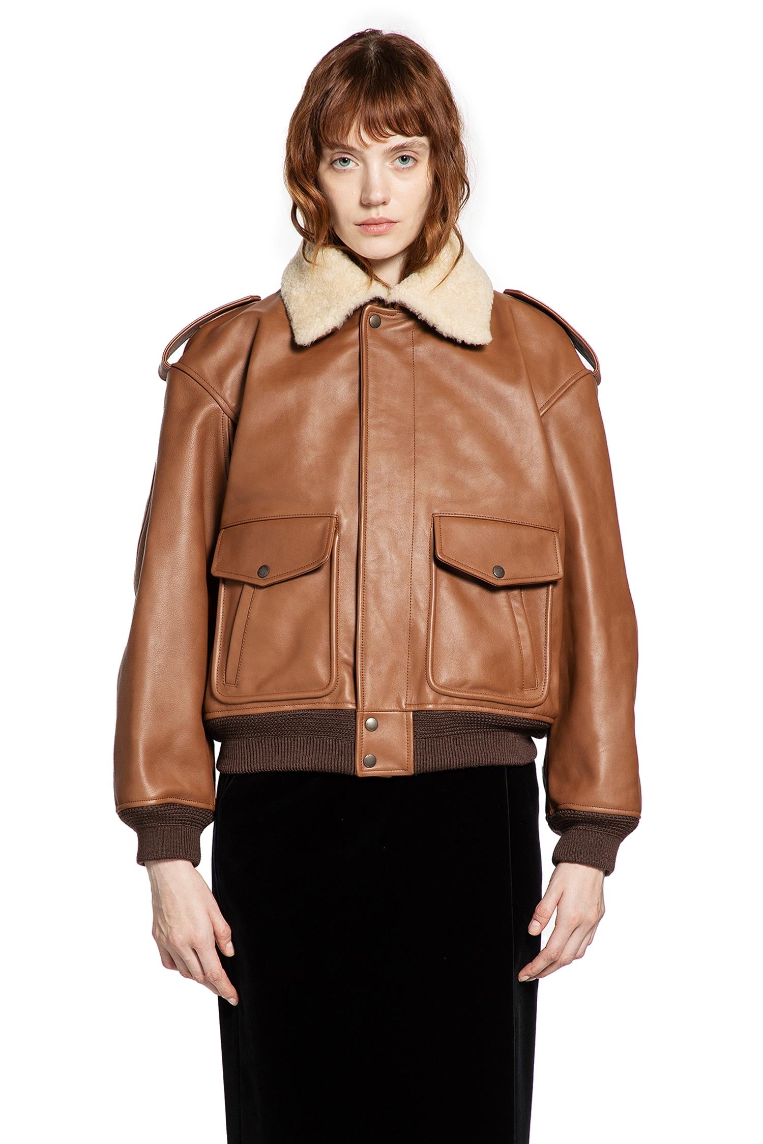 Bomber in Grained Leather and Shearling