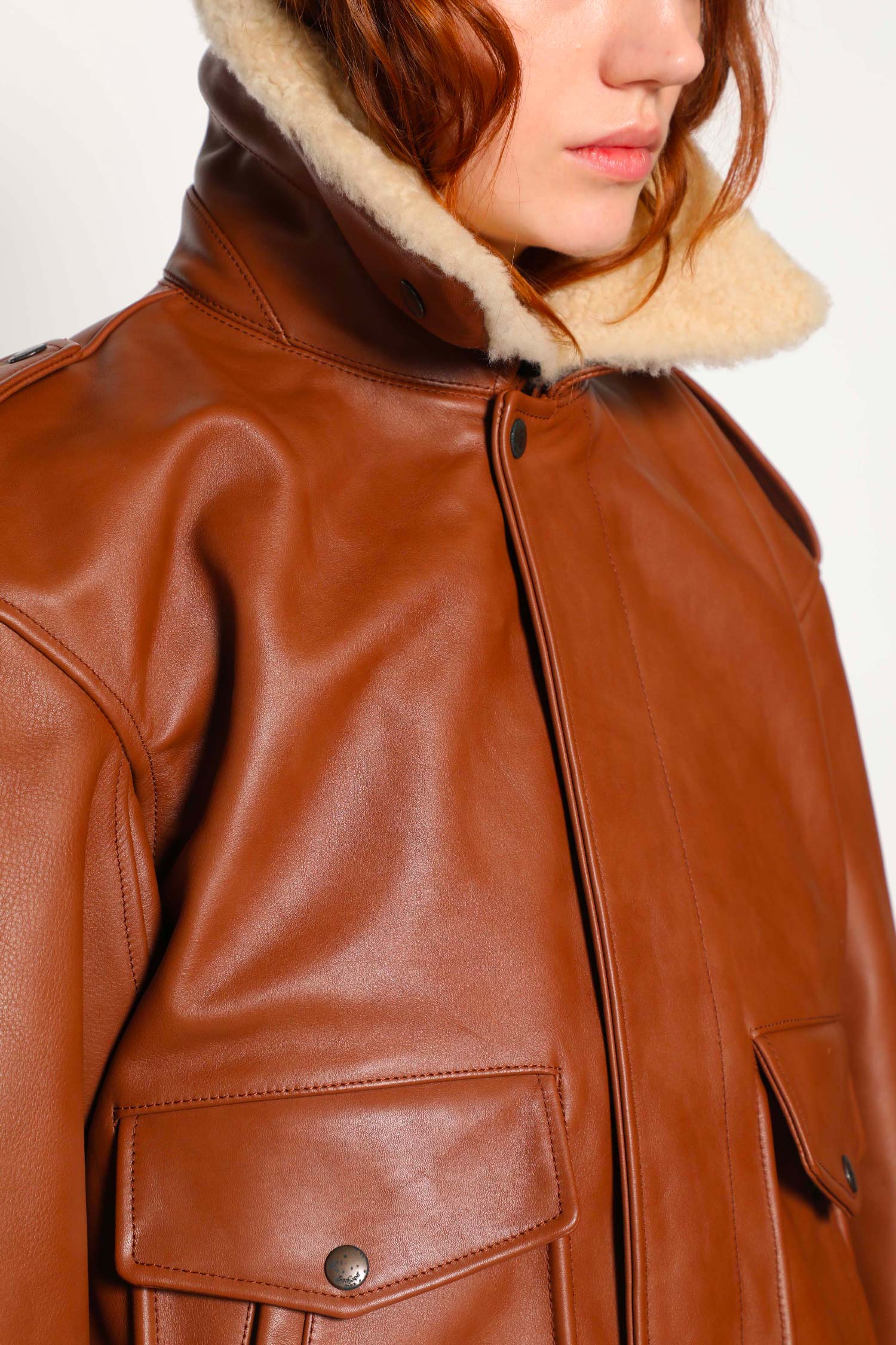 Bomber in Grained Leather and Shearling