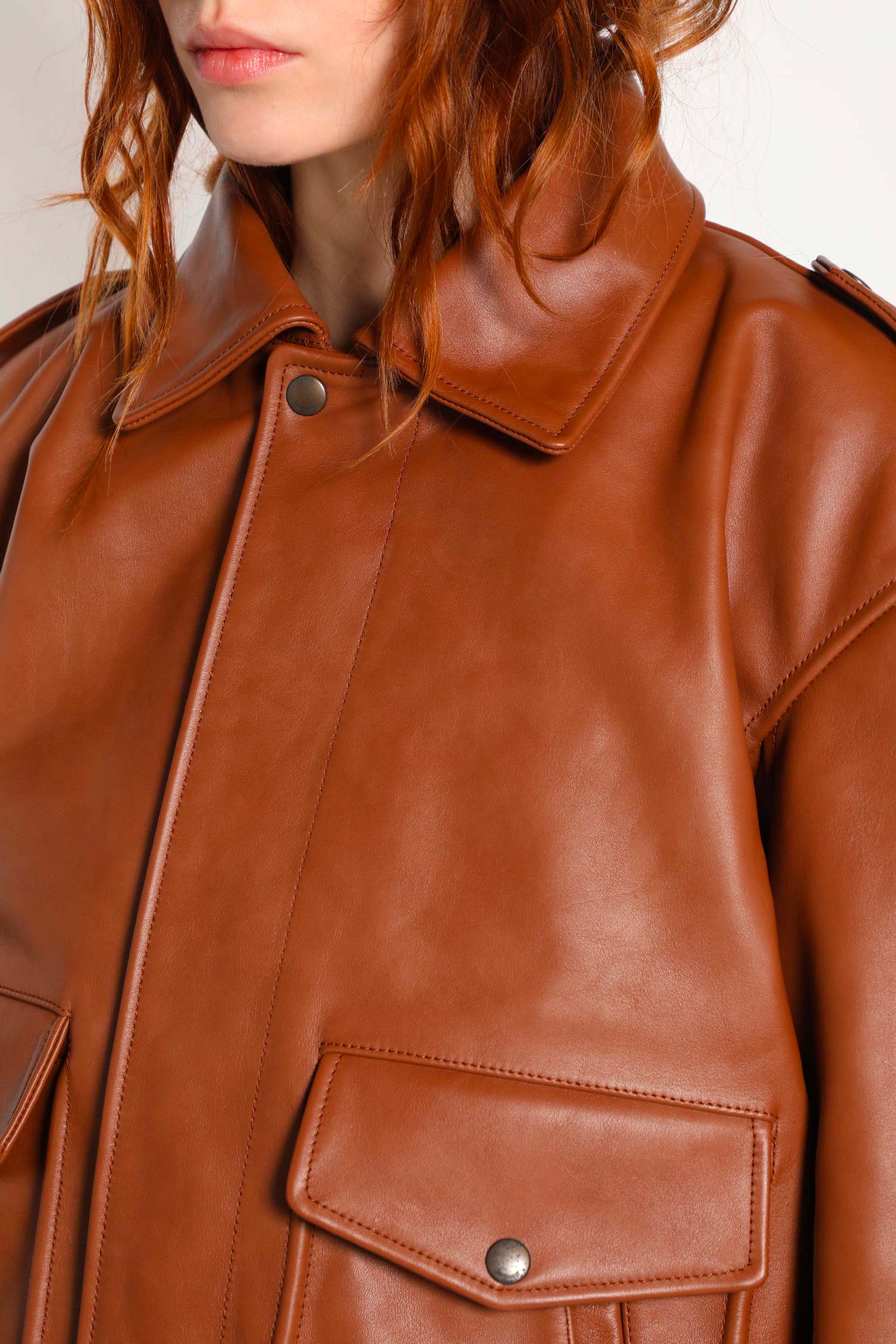 Bomber in Grained Leather and Shearling