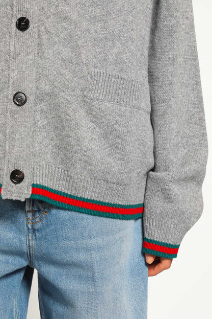 Wool Cashmere Cardigan with Web