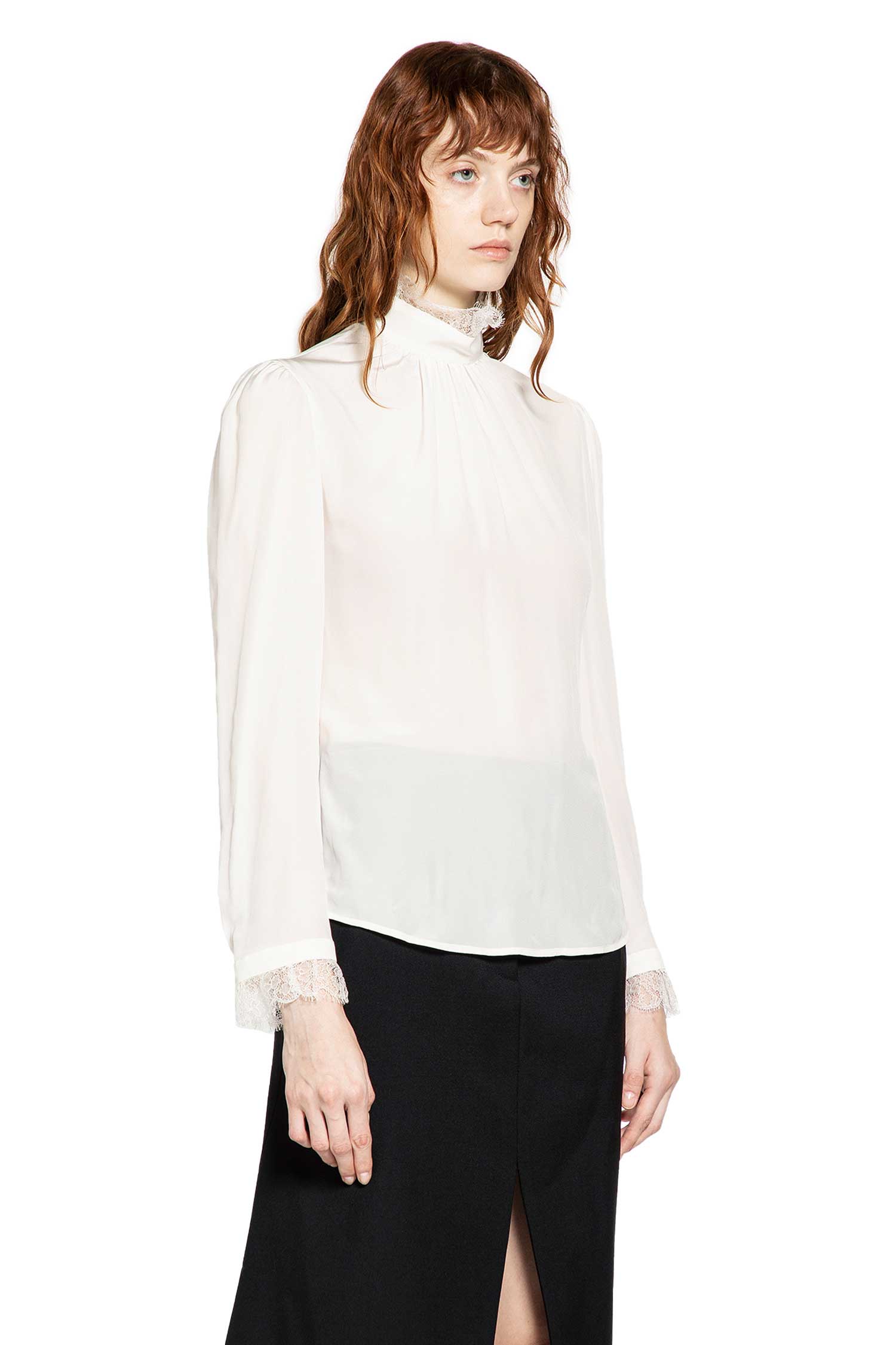 Crêpe De Chine and Lace Turtleneck Top