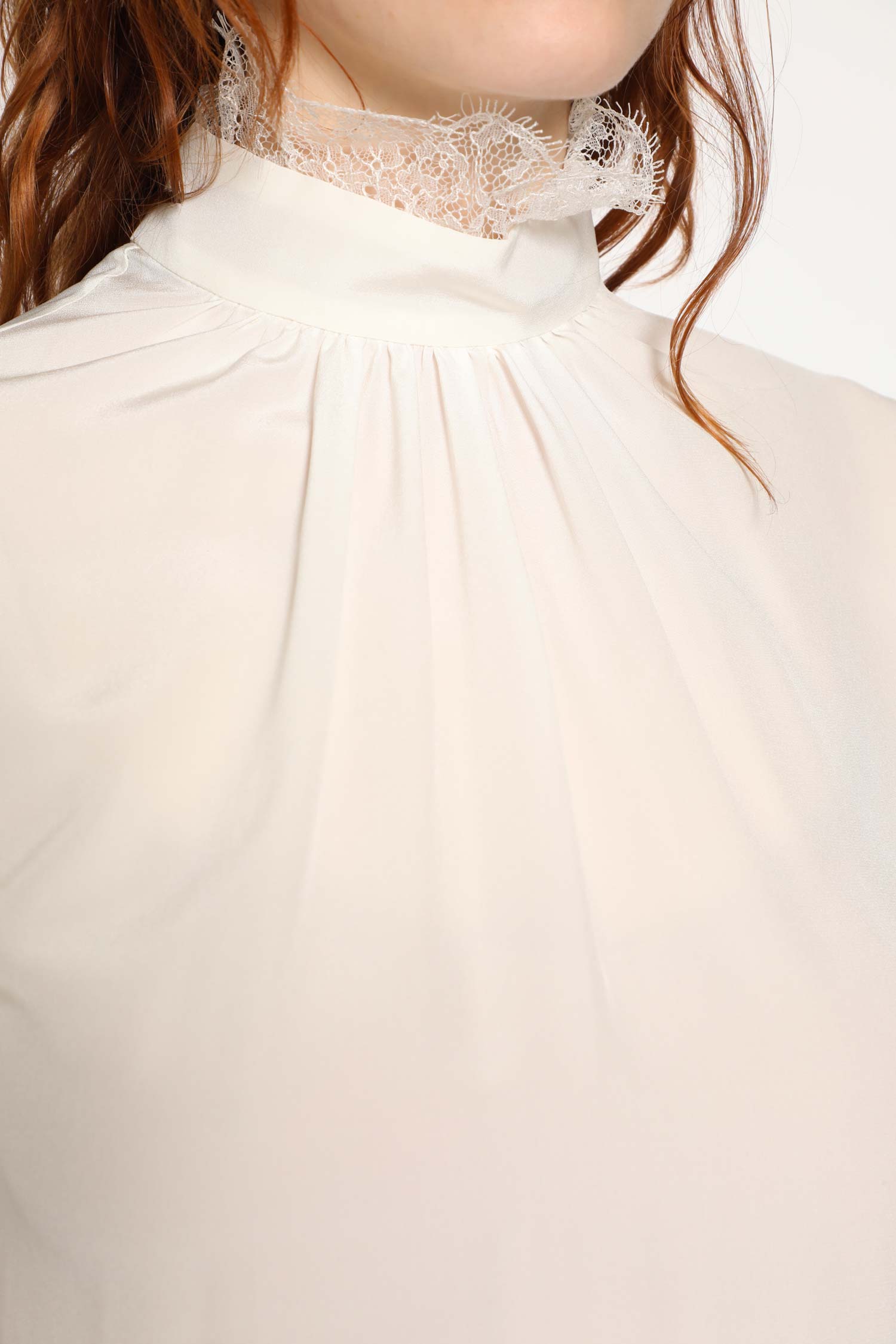 Crêpe De Chine and Lace Turtleneck Top
