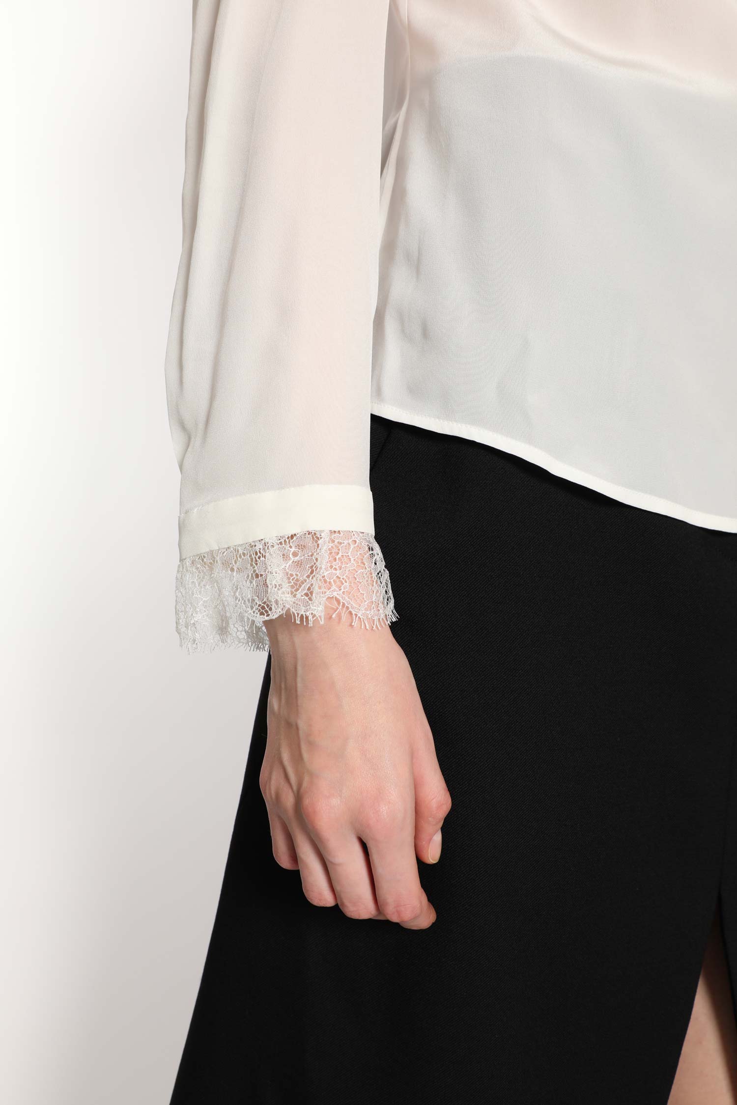 Crêpe De Chine and Lace Turtleneck Top