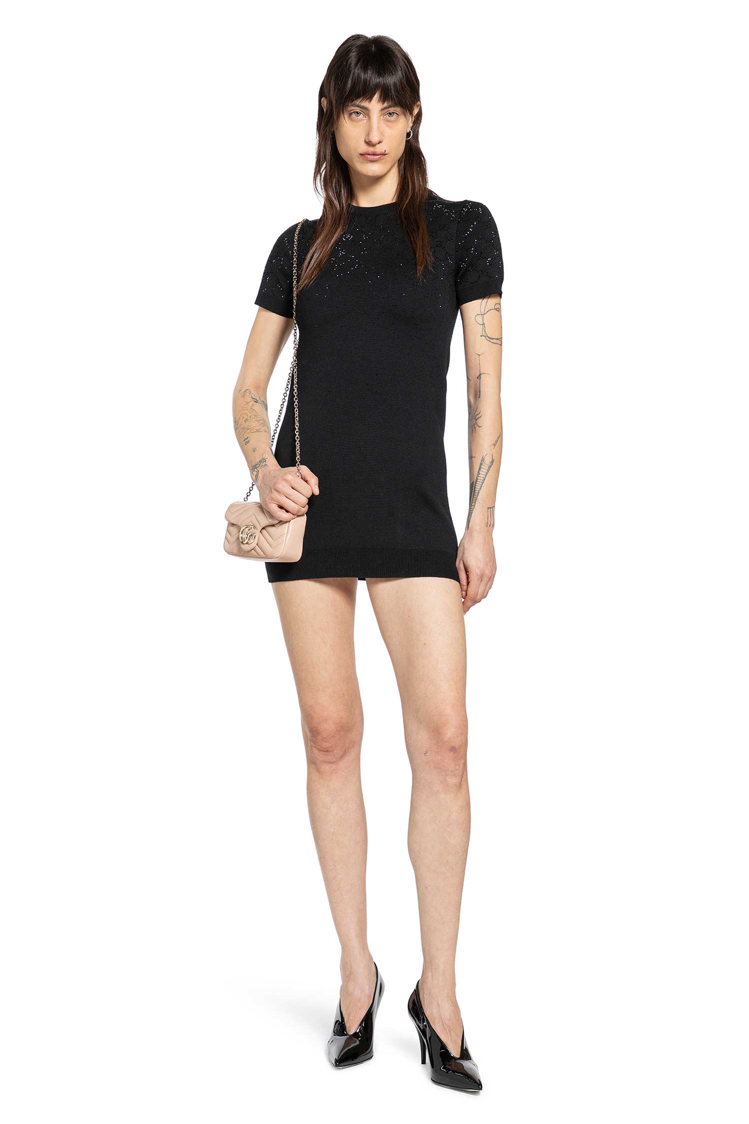gucci t shirt dress Fine Wool Mini Dress With GG Crystals – Antonioli.eu