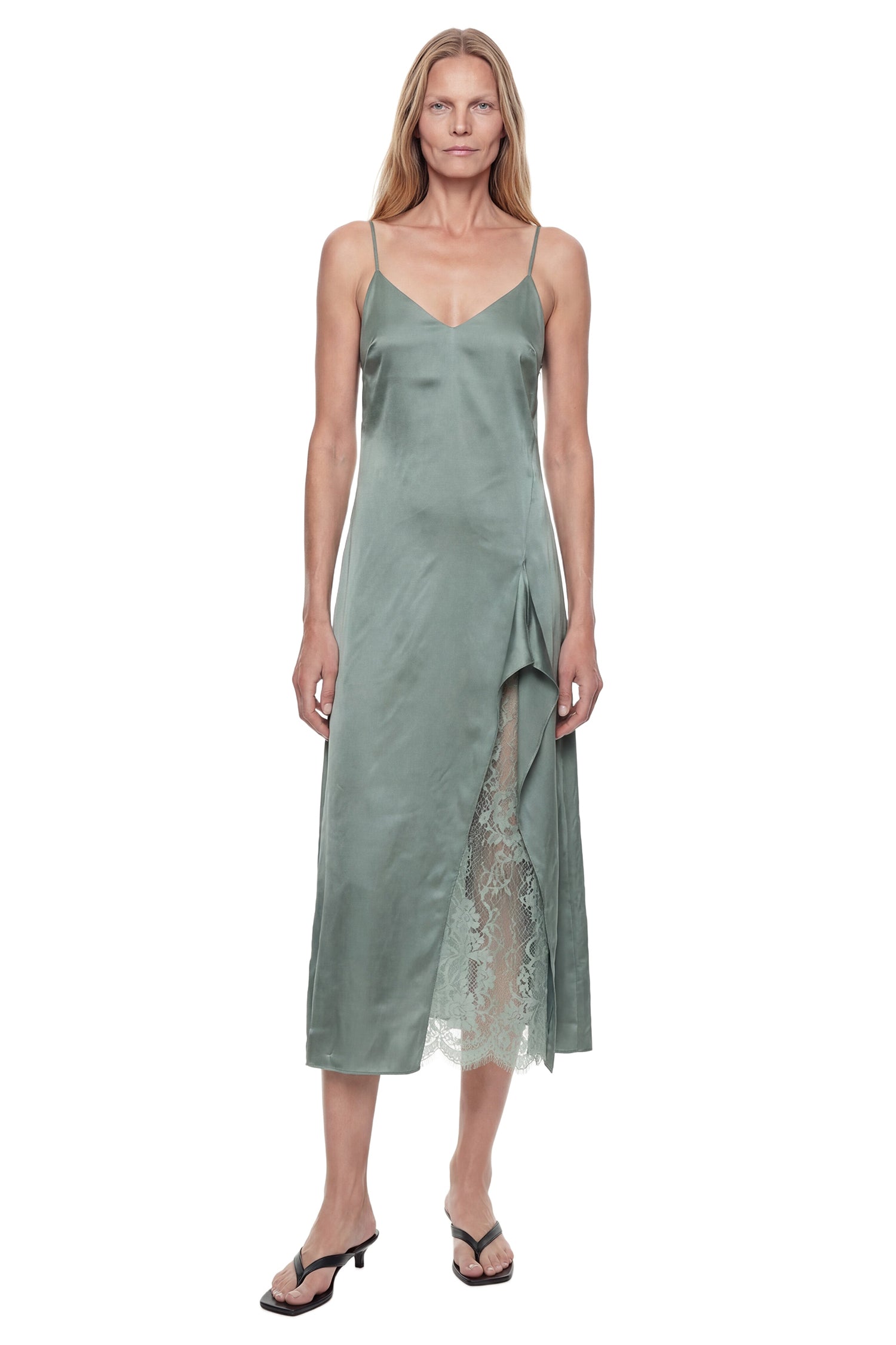 satin slip asymmetrical midi dress Satin Asymmetrical Midi Dress Light Yellow / S