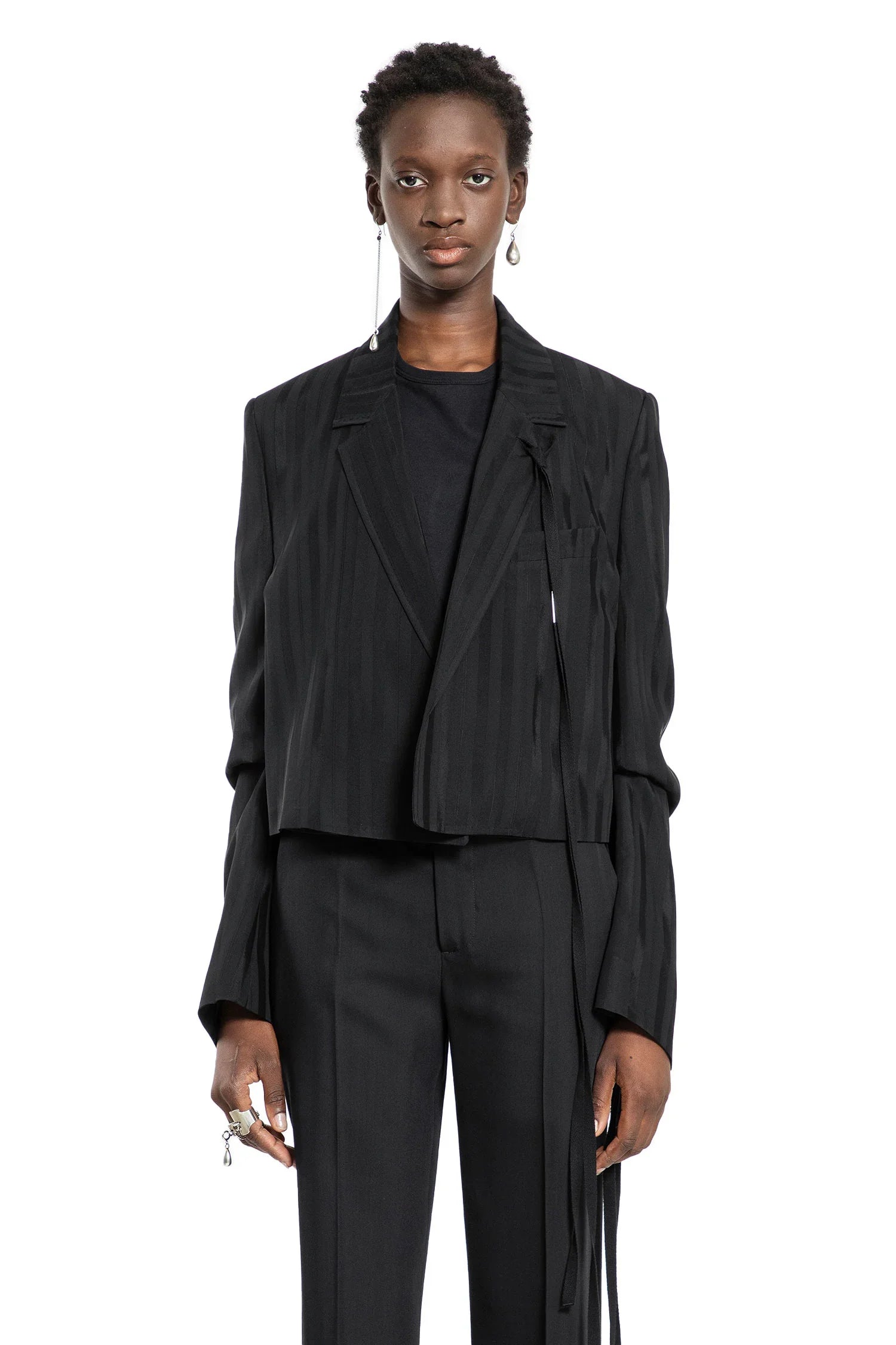 Inge Cropped Blazer in Striped Viscose - Antonioli.eu