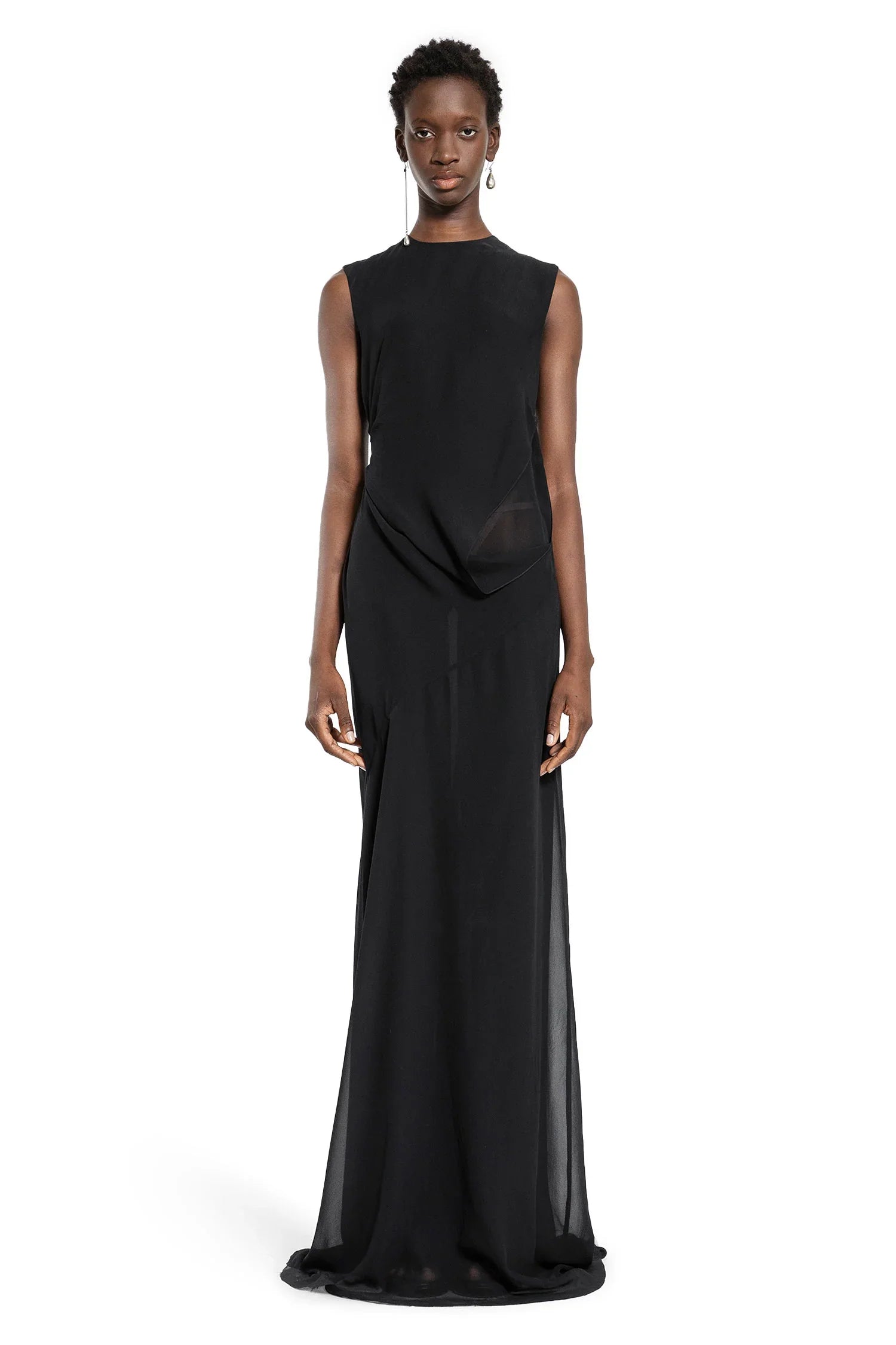 Leah Long Asymmetric Dress in Silk Georgette - Antonioli.eu